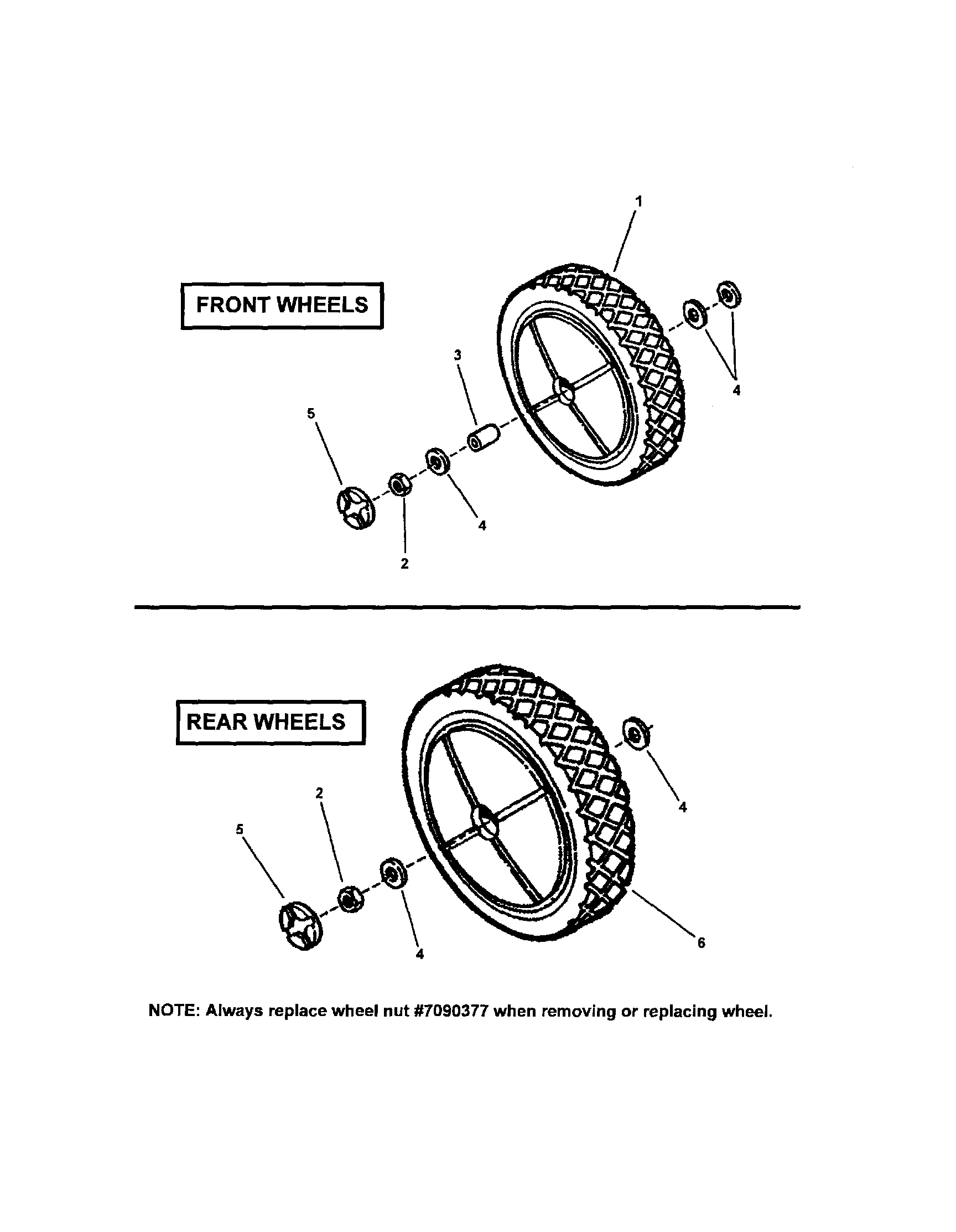 Snapper 2167519B (7800174) wheels, front & rear diagram