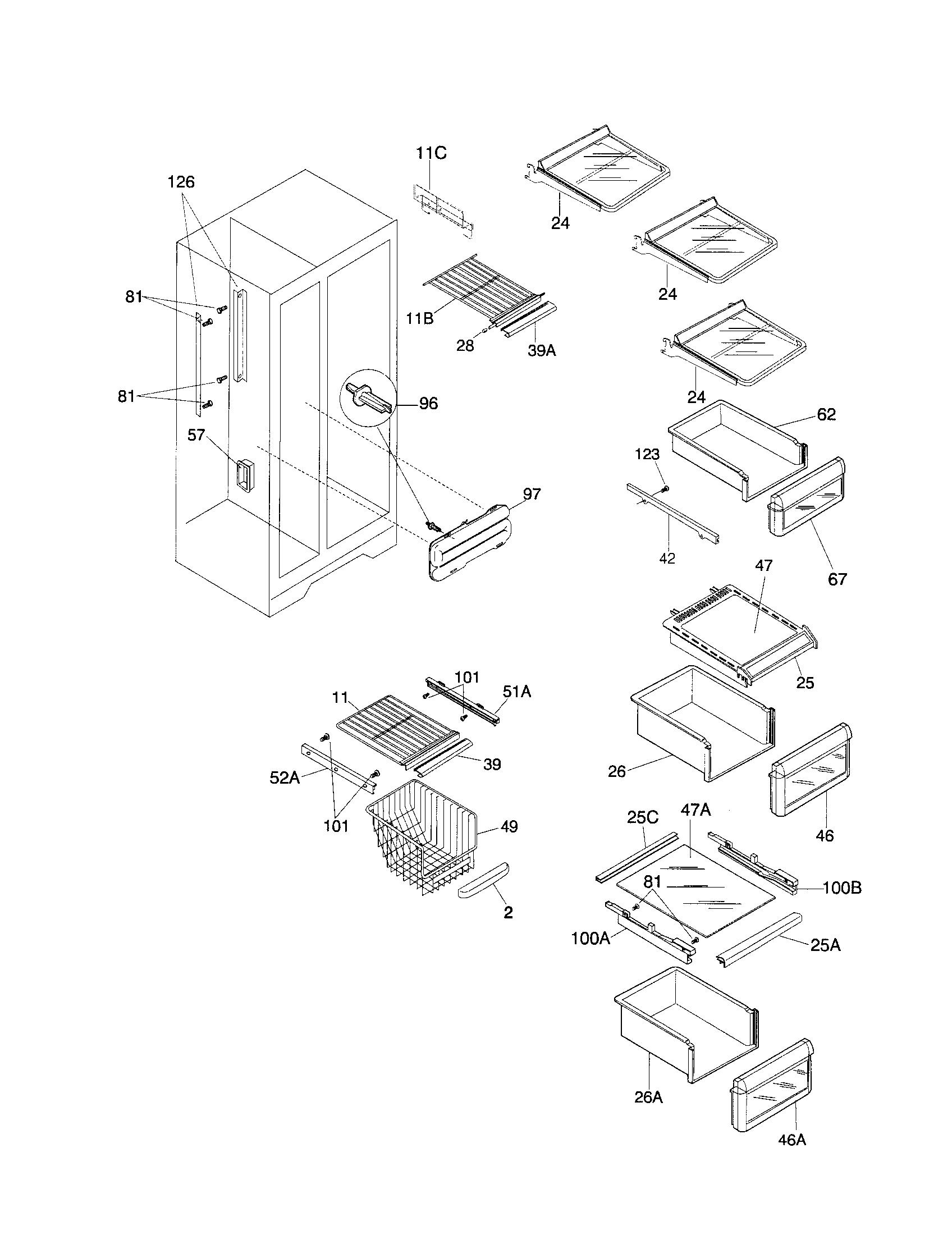 Frigidaire FRS26ZRGB7 shelves diagram