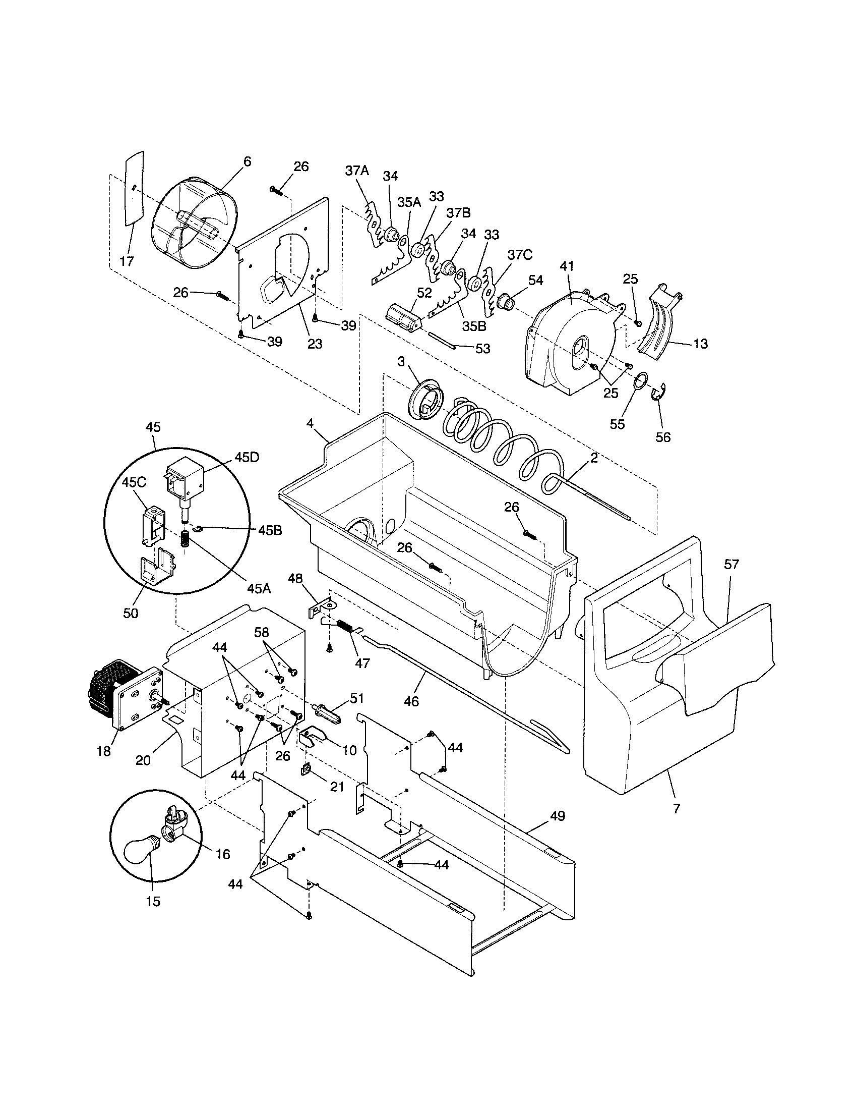 Frigidaire FRS26ZRGB7 ice container diagram