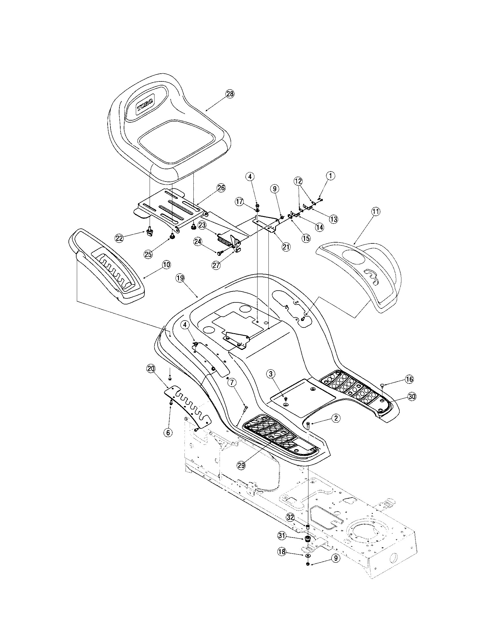Toro LX460 fender/seat diagram