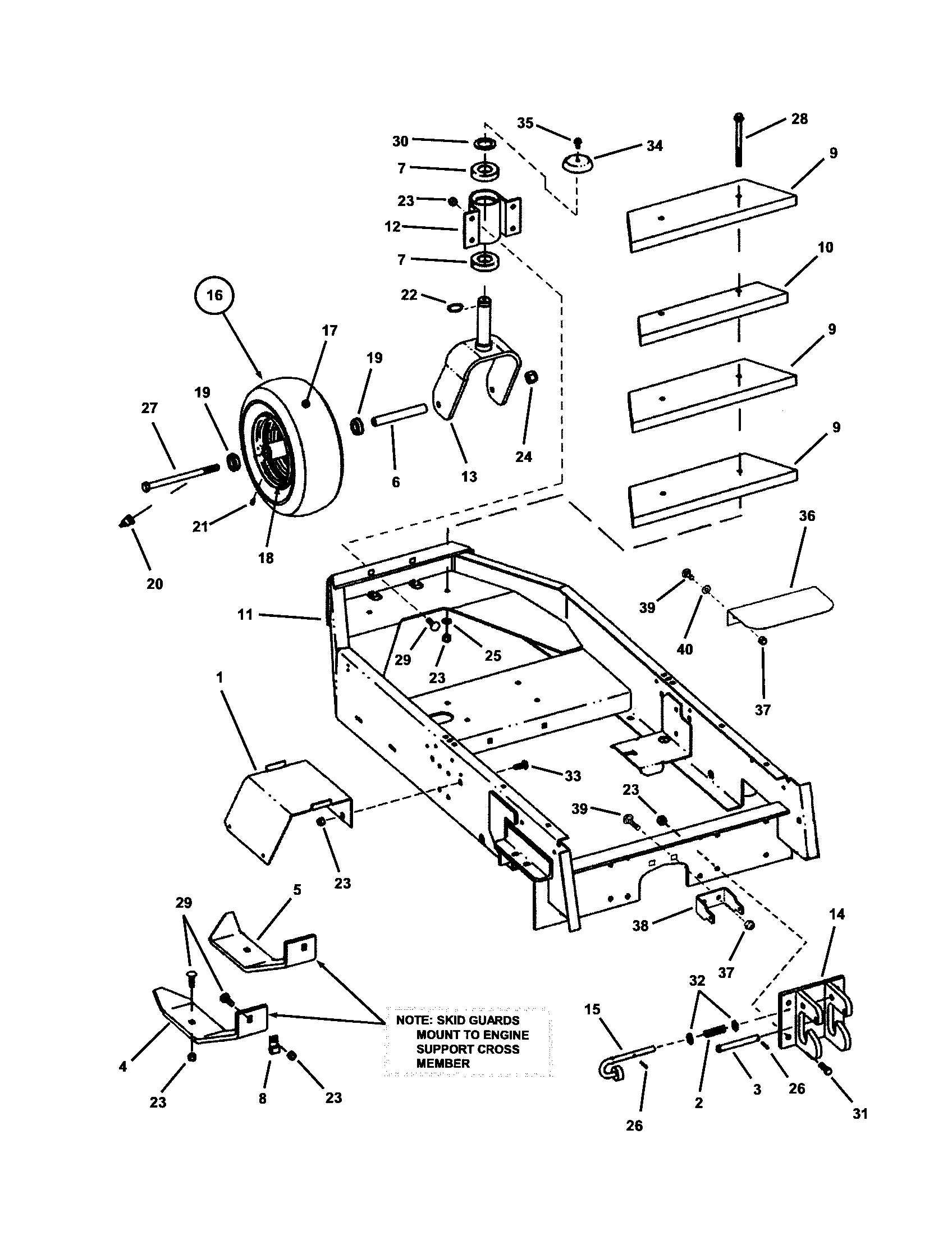 Snapper ZF5201M lower chassis/caster wheel diagram