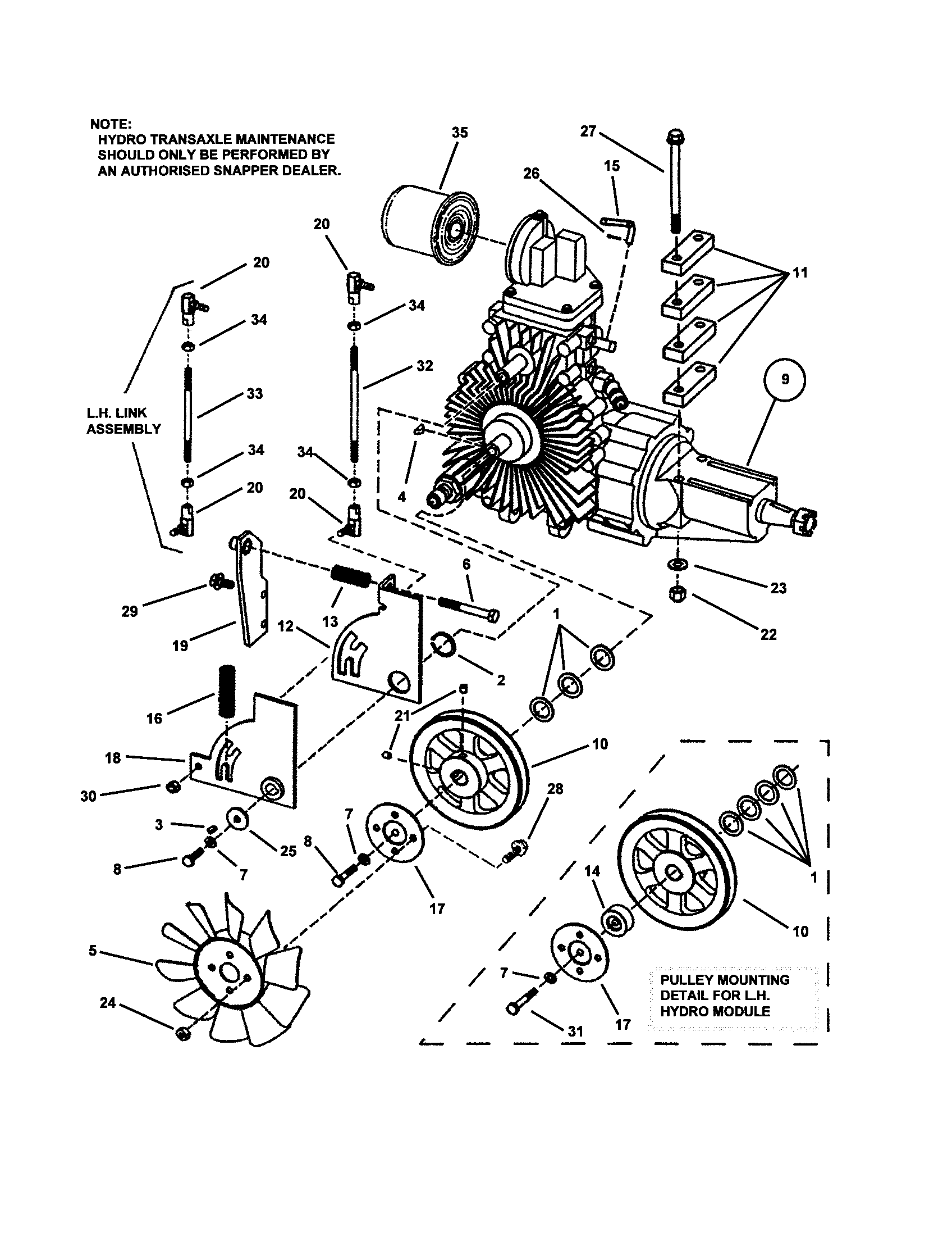 Snapper ZF5201M tandem hydro transaxle diagram