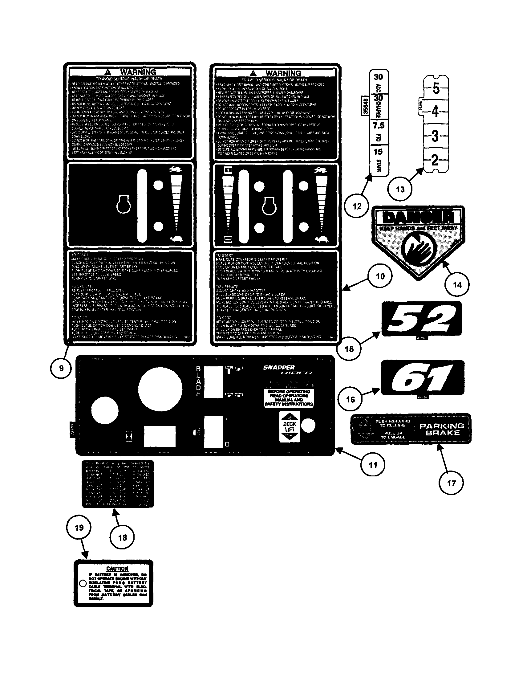 Snapper ZF5201M decals diagram