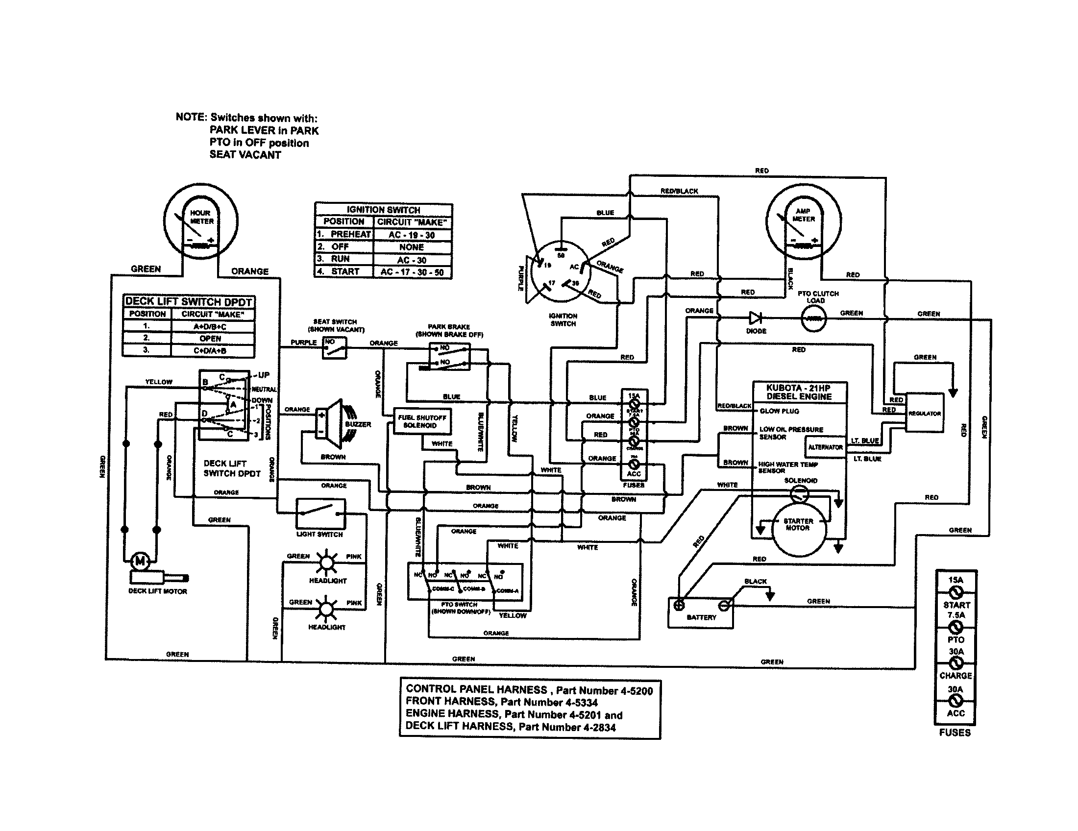 Snapper ZF5201M wiring schematic (diesel only) diagram