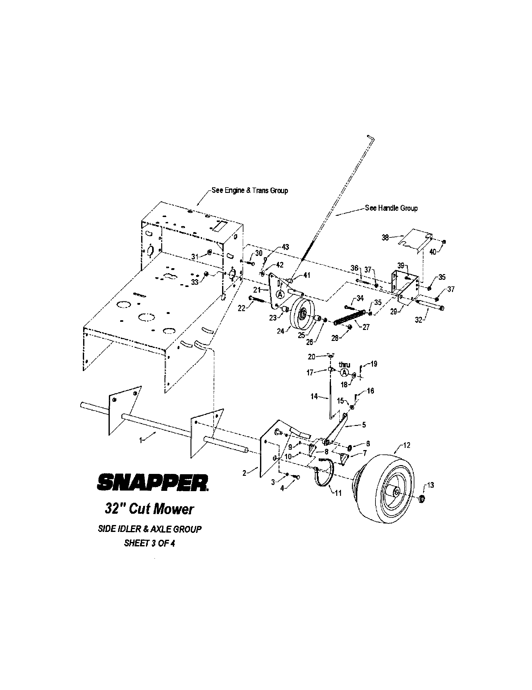 Snapper SGV13320KW side idler/axle diagram