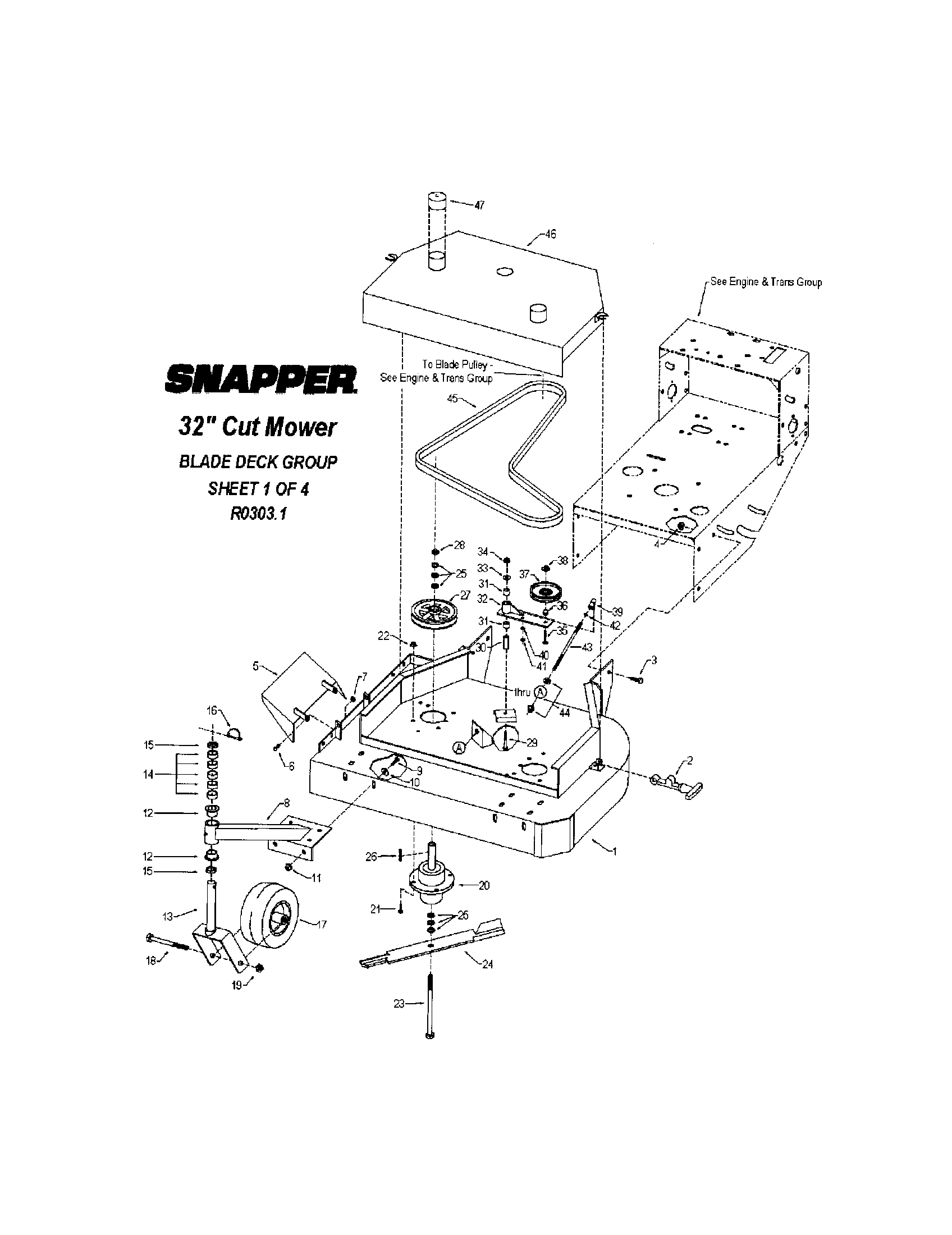Snapper SGV13320KW blade deck diagram