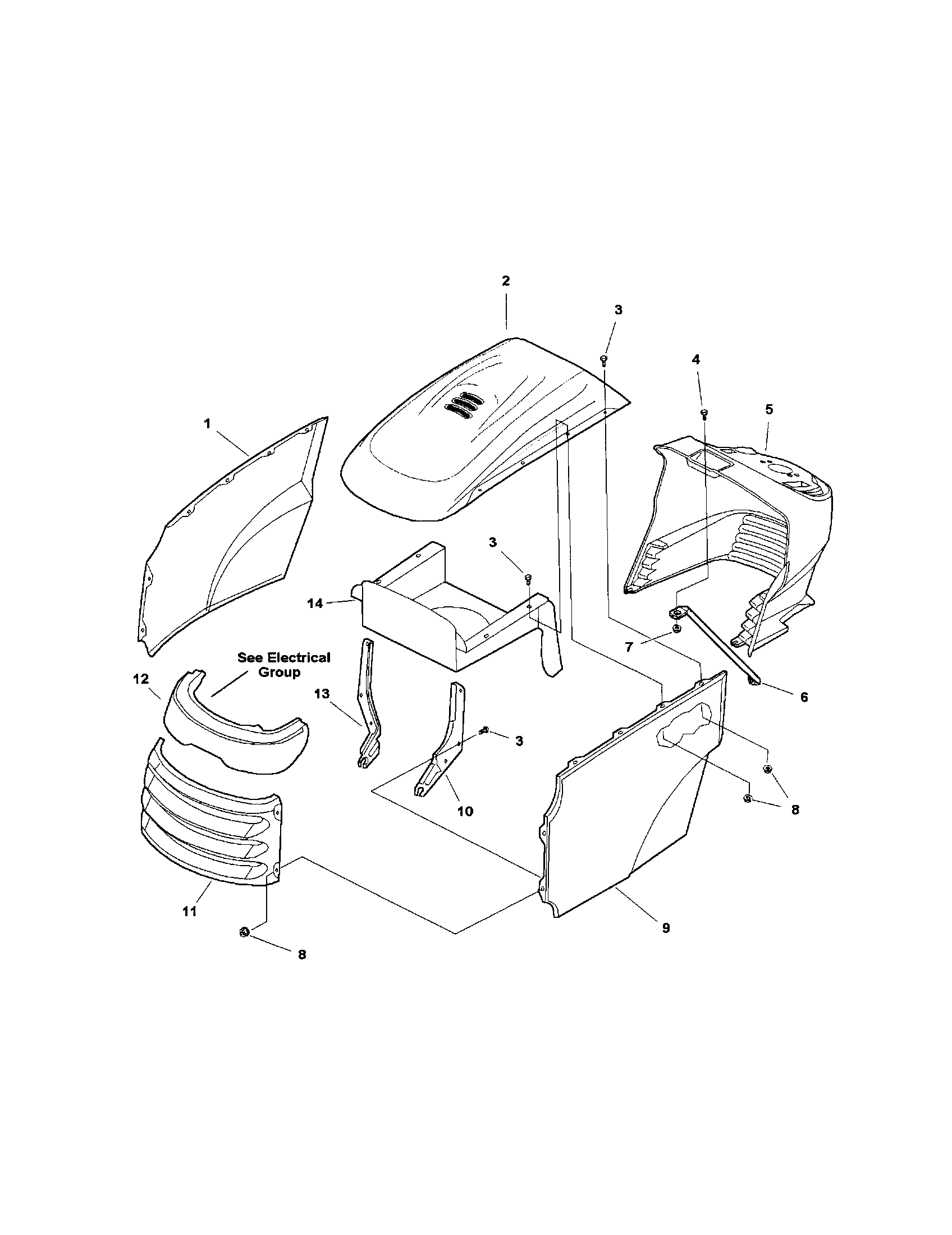 Snapper YT2050 (2690109) hood/grille/dash diagram