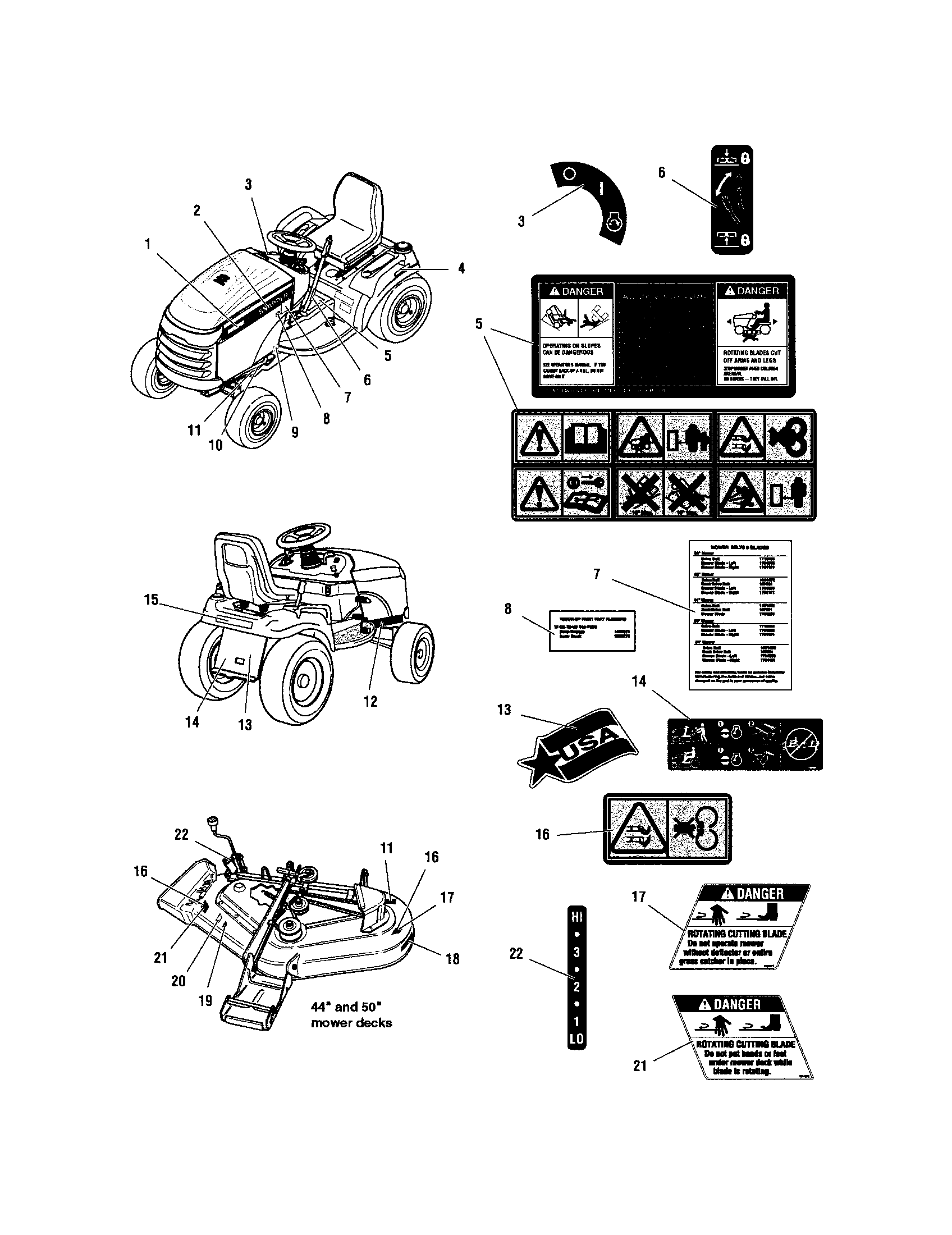 Snapper YT2050 (2690109) decal diagram