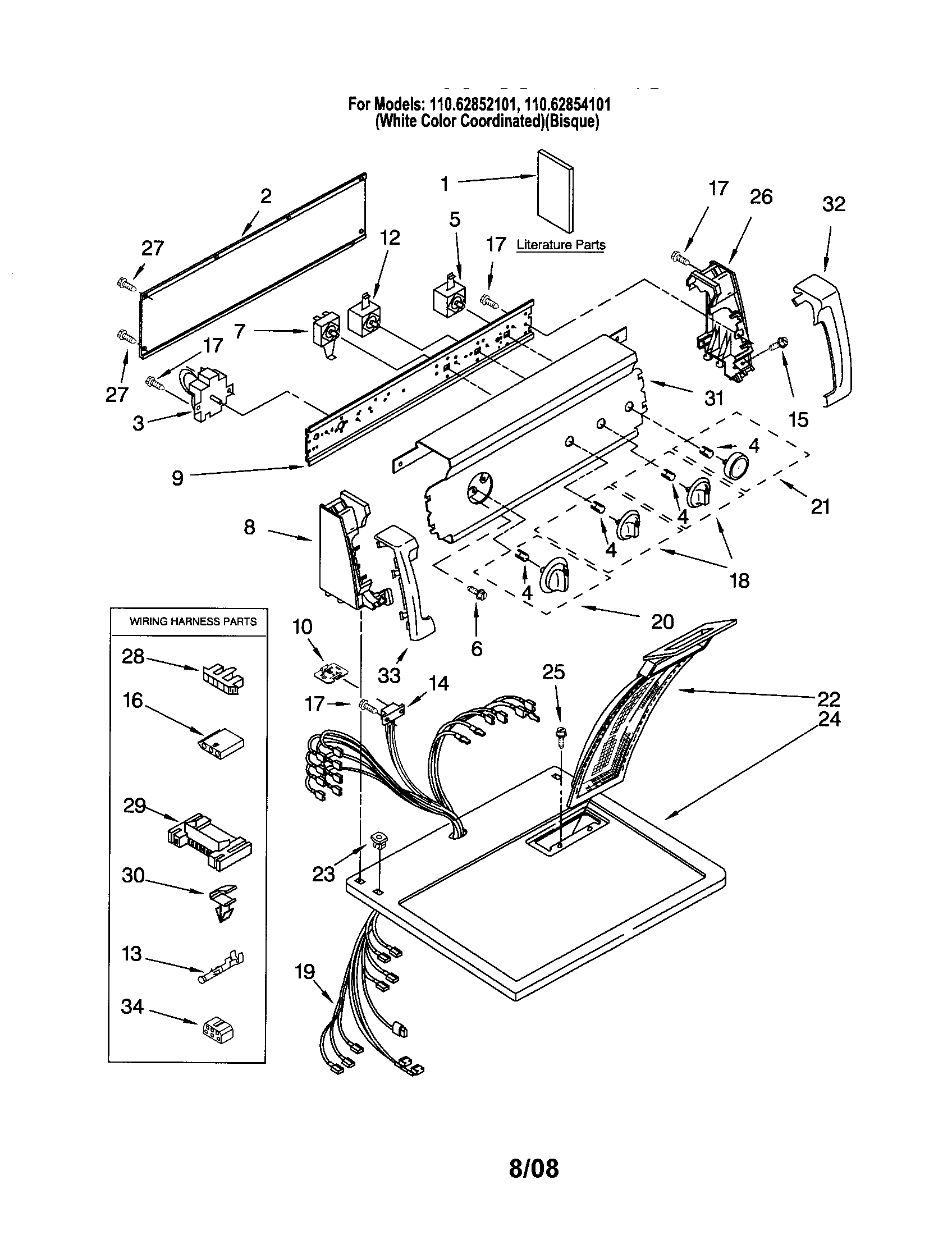 Kenmore 11062854101 top and console diagram