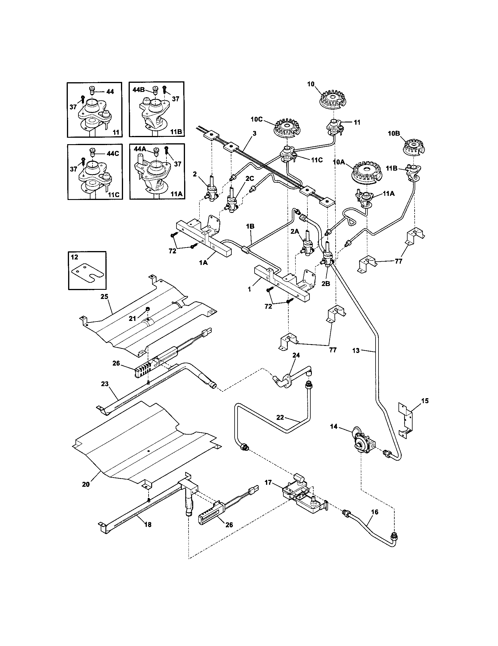 Frigidaire GLGS389FSE burner diagram