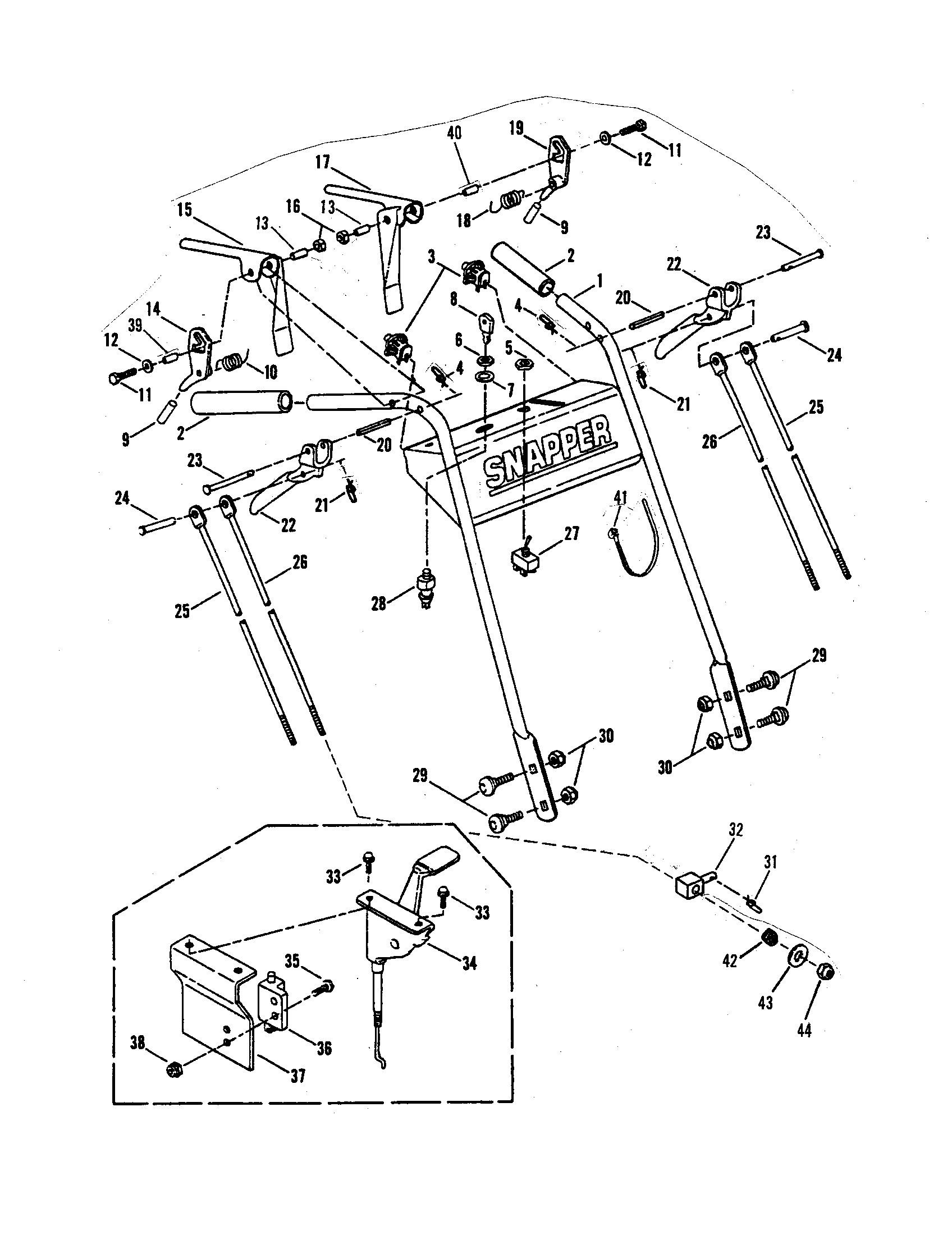 Snapper SPP140KW pistol grip handle/control diagram