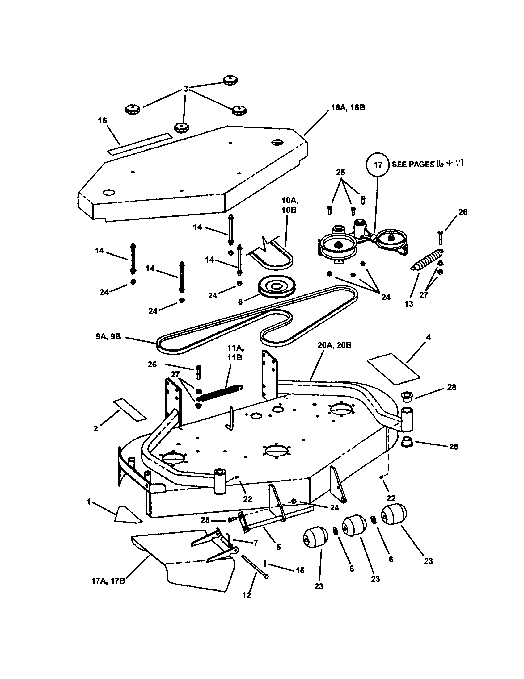 Snapper SPA520-SERIES 0 48" & 52" mower deck (fixed height) diagram