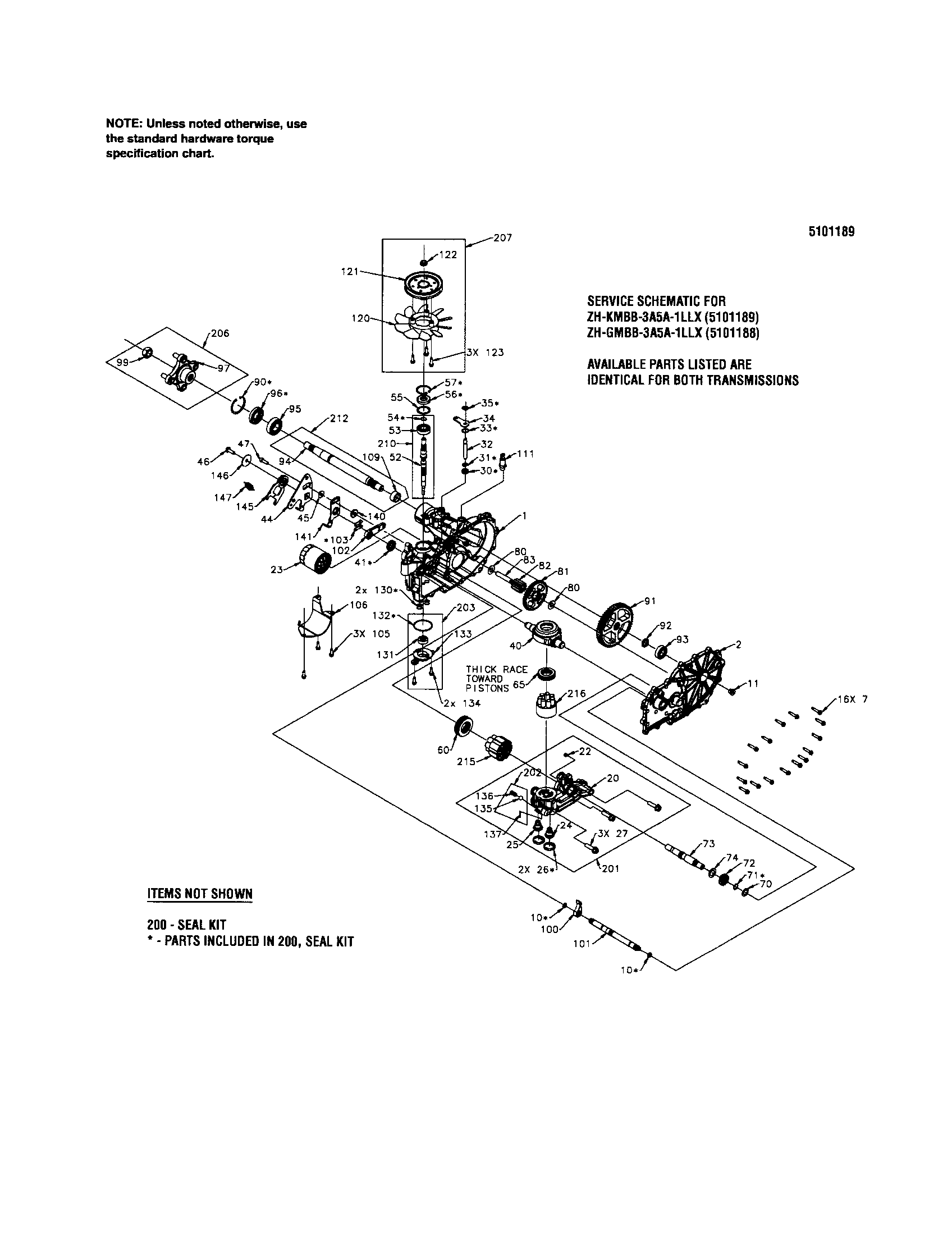 Snapper 5900700 transmission service parts diagram