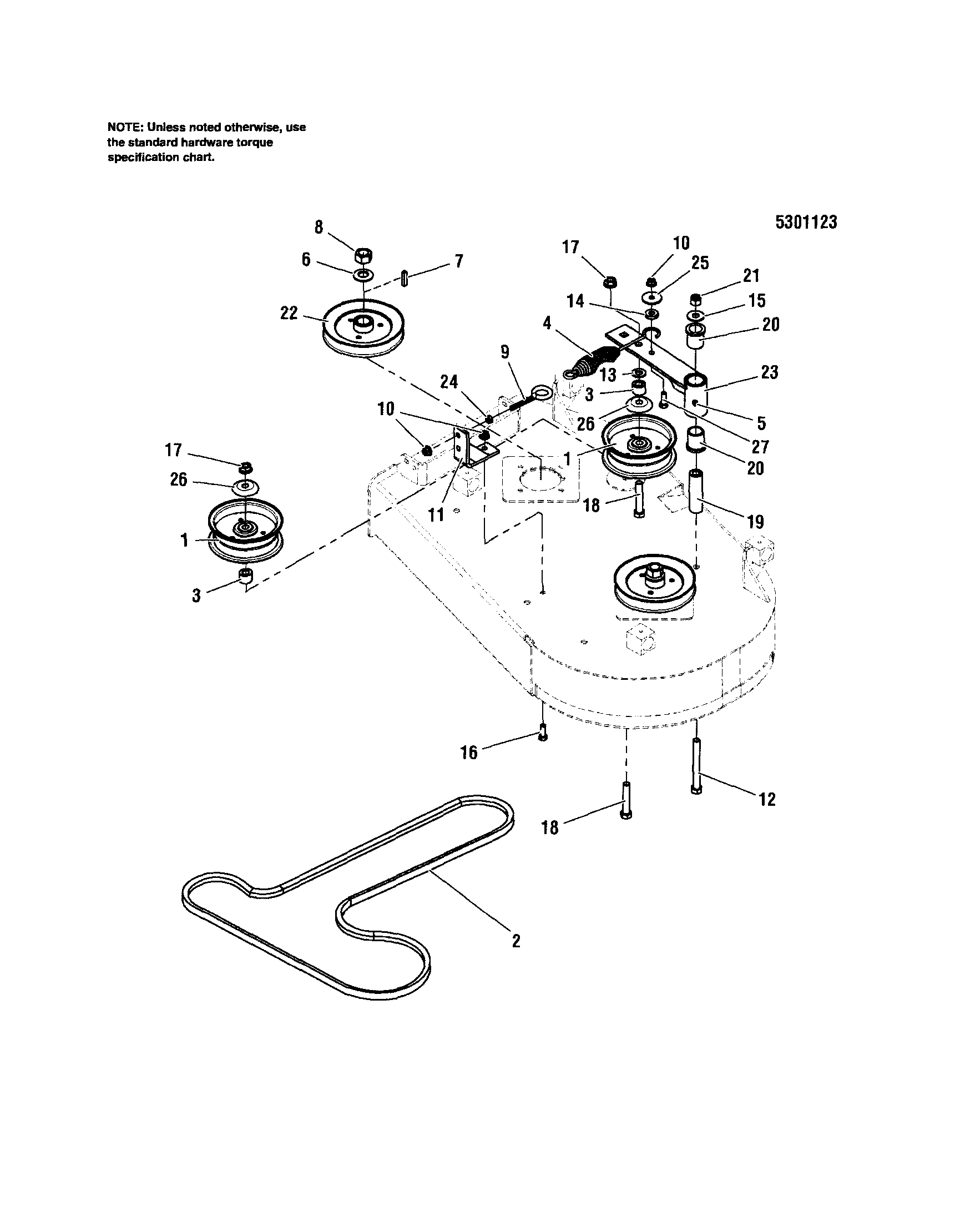 Snapper 5900700 36"-pulleys/belts/idler arm diagram
