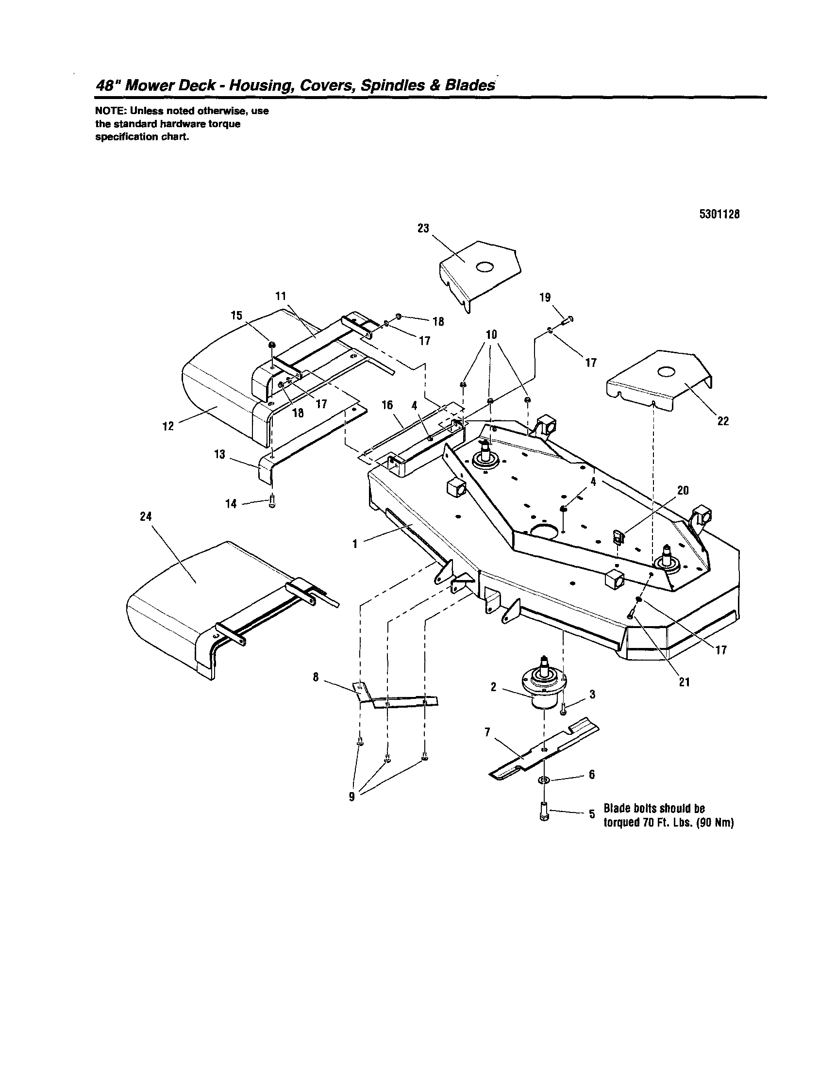 Snapper 5900700 48"-housing/covers/spindles/blades diagram