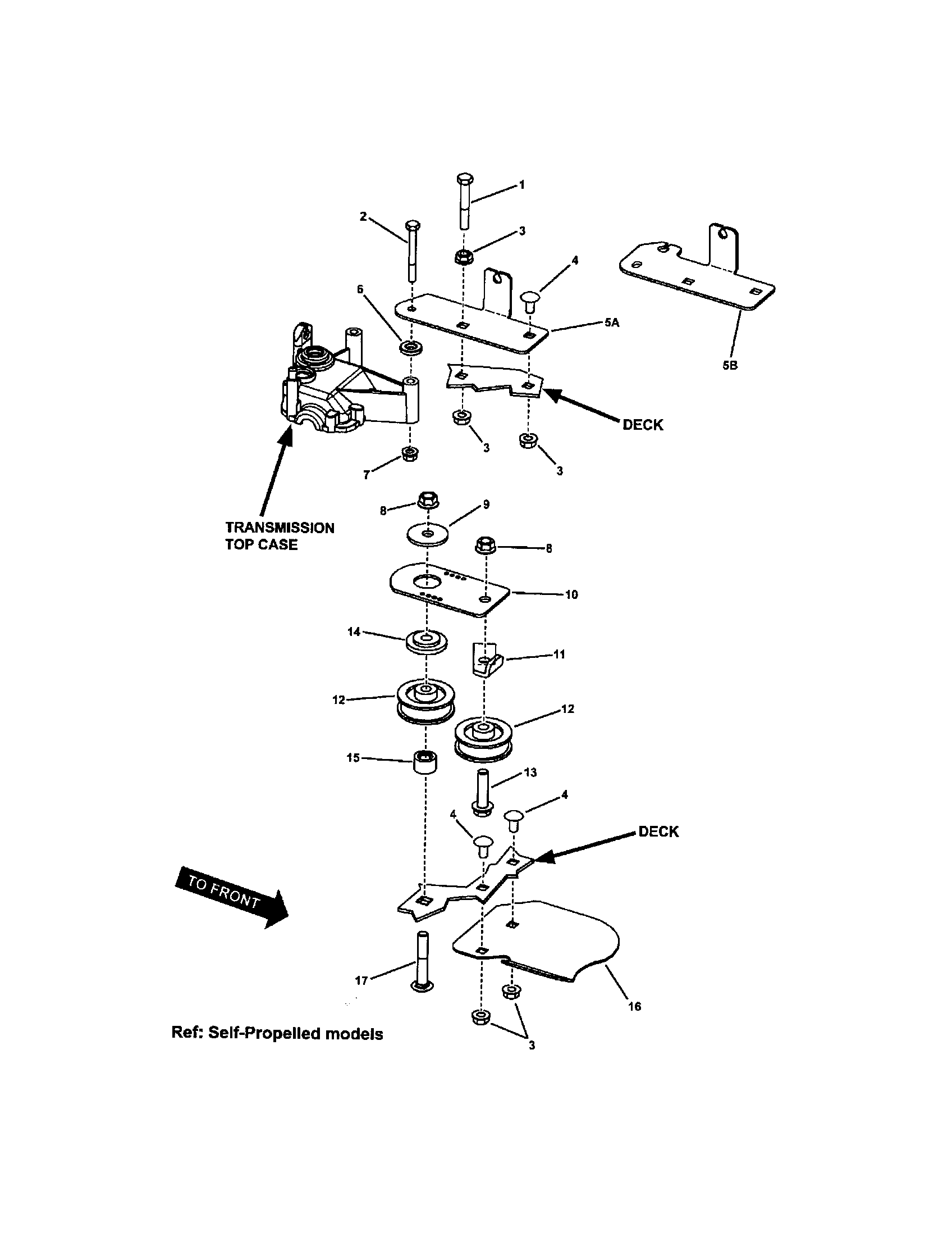 Snapper 7800008 (SPV21E) rear deck brackets/idler arm diagram