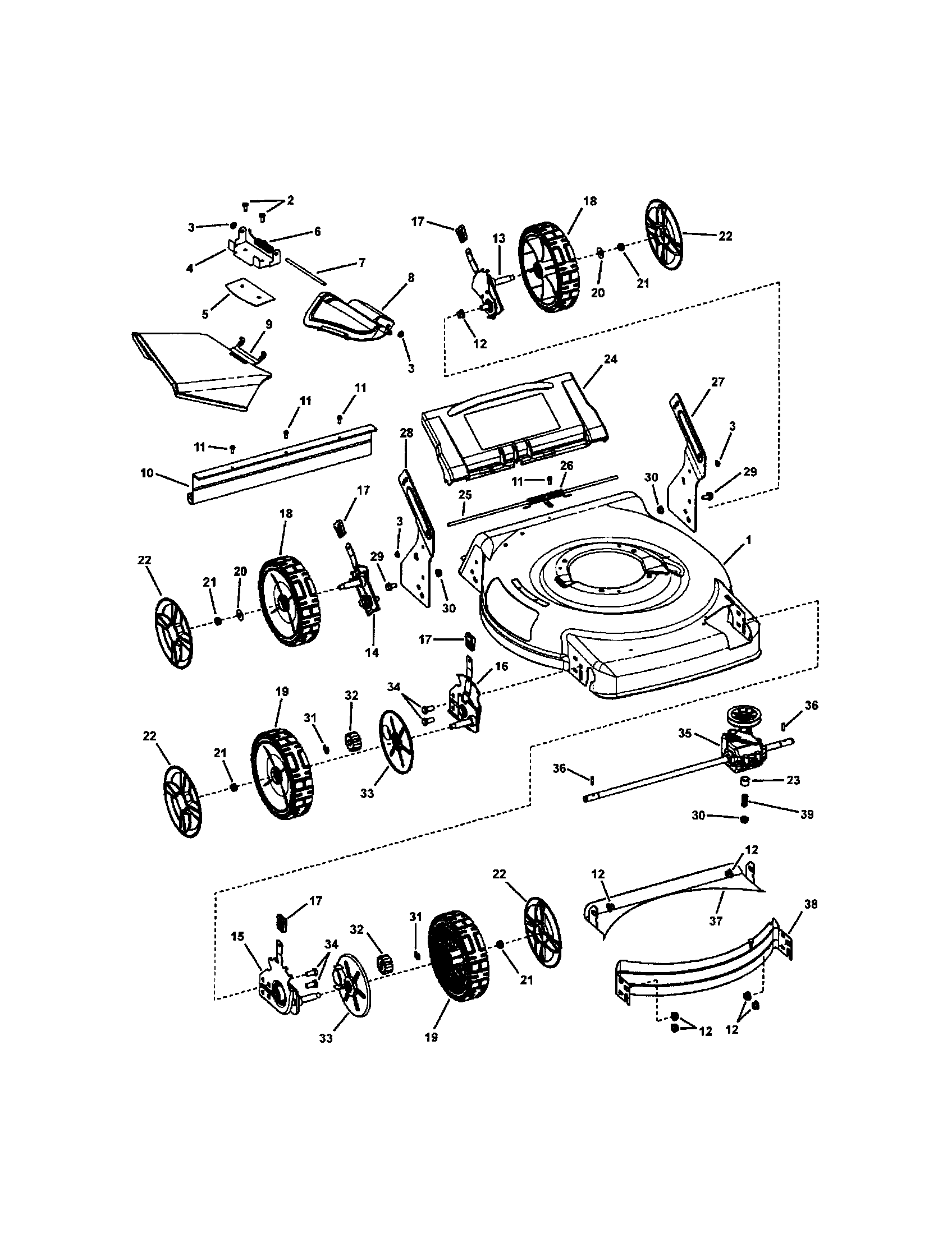 Snapper NS2265 (7800228) deck assembly (self-propelled) diagram