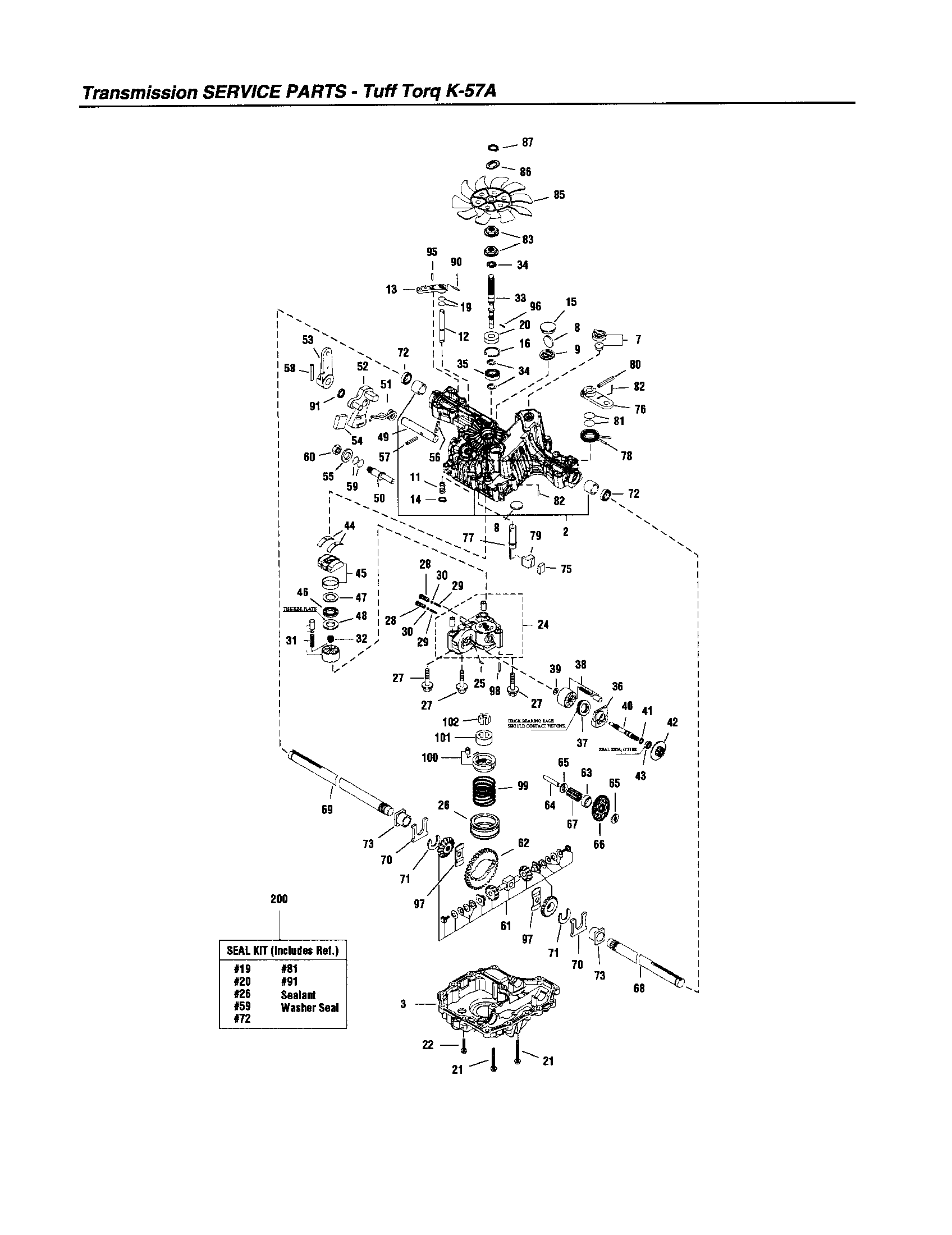 Snapper LT2040 (2690500) transmission service parts diagram