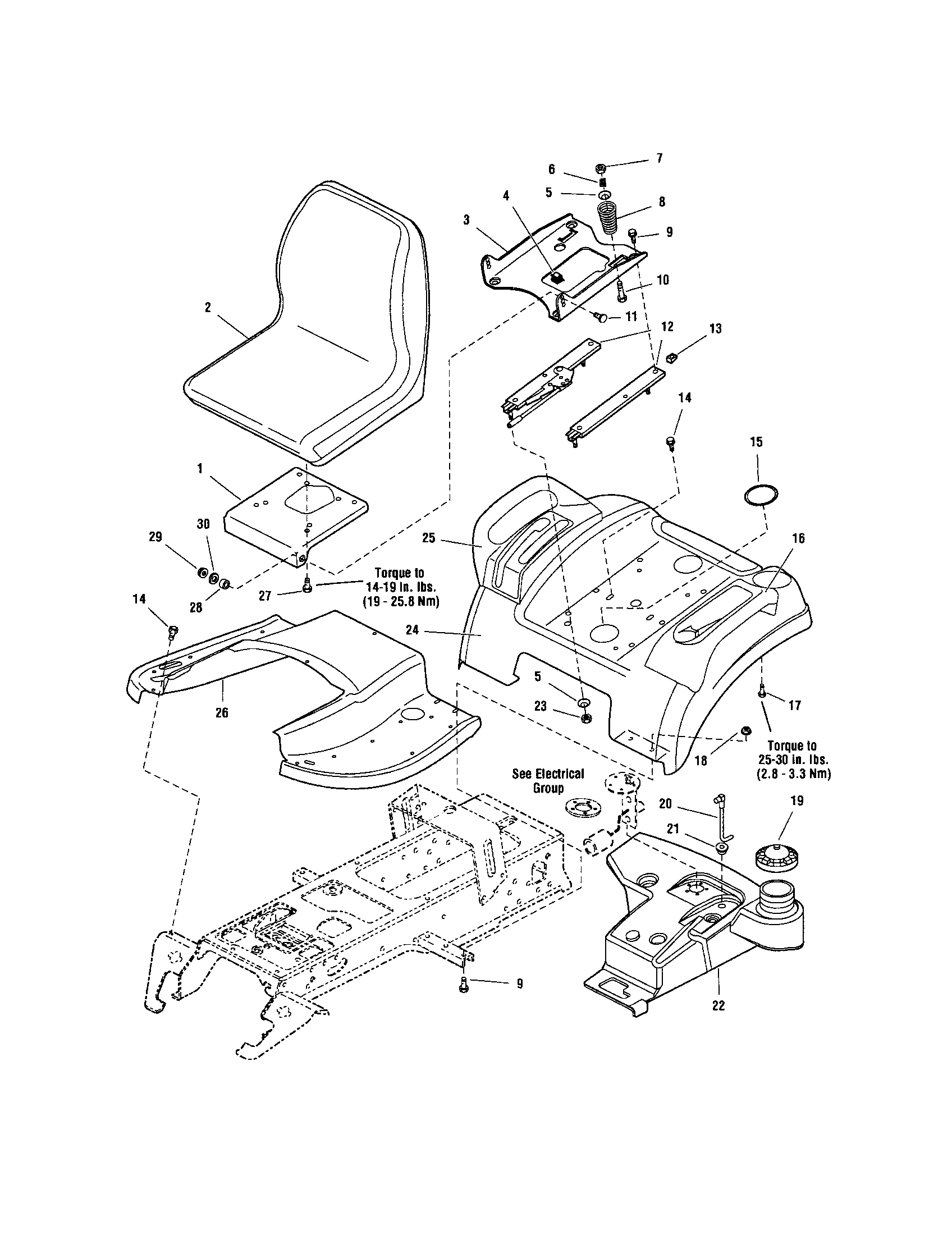 Snapper LT2040 (2690500) seat/seat deck diagram