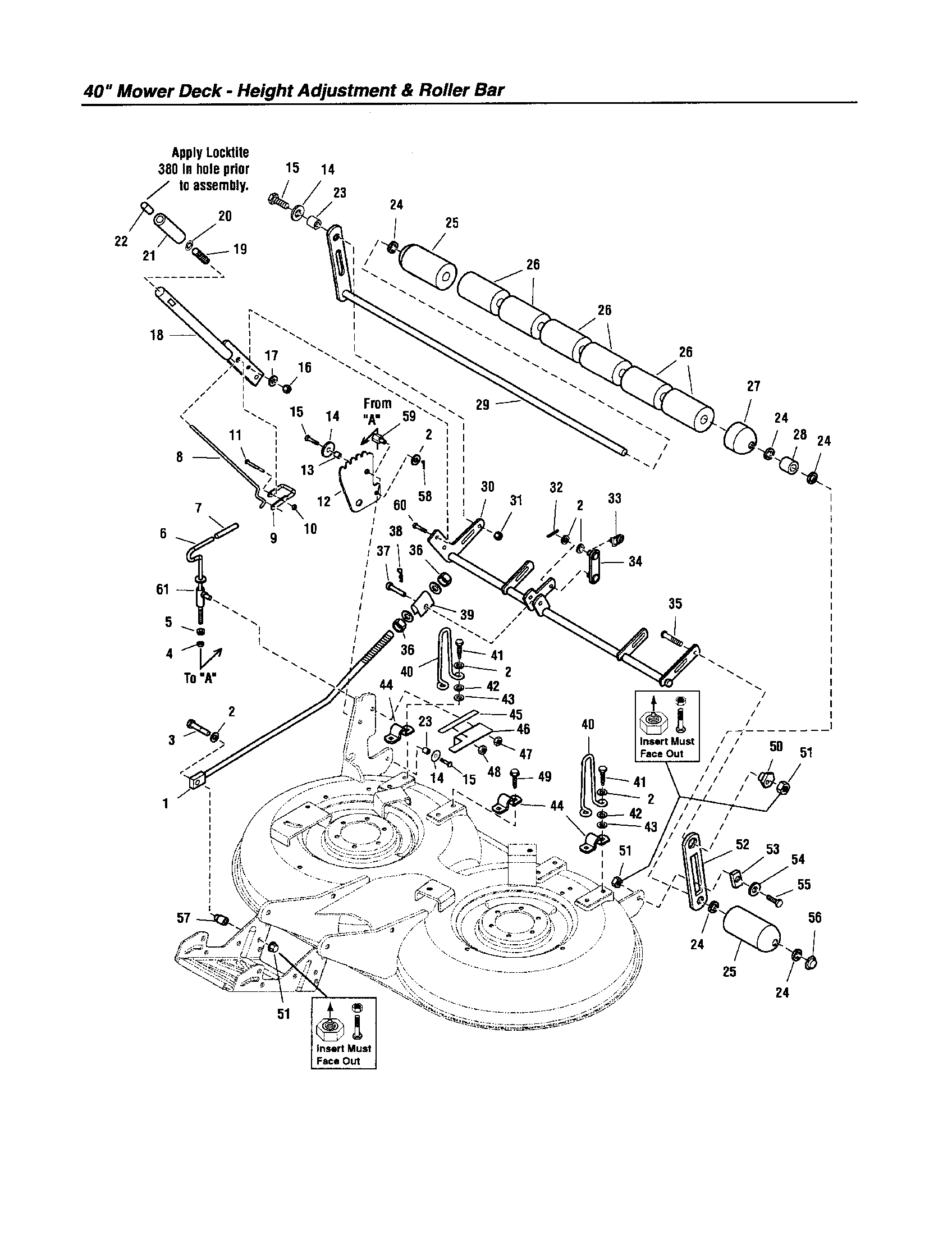 Snapper LT2040 (2690500) height adjustment/roller bar diagram