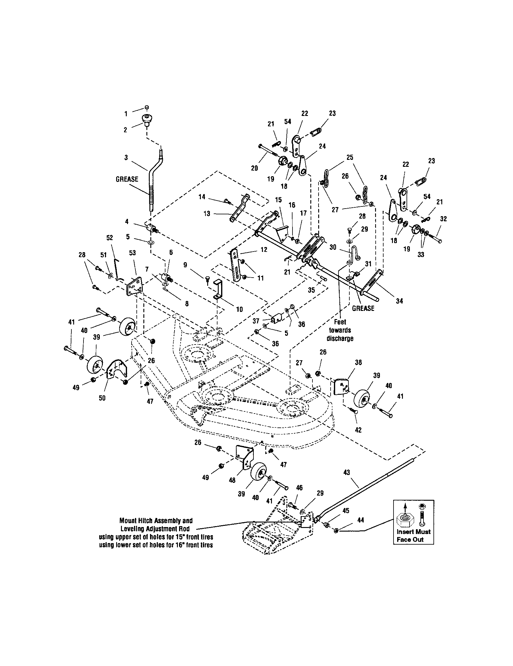 Snapper LT2040 (2690500) 44" mower deck-height adjustment diagram