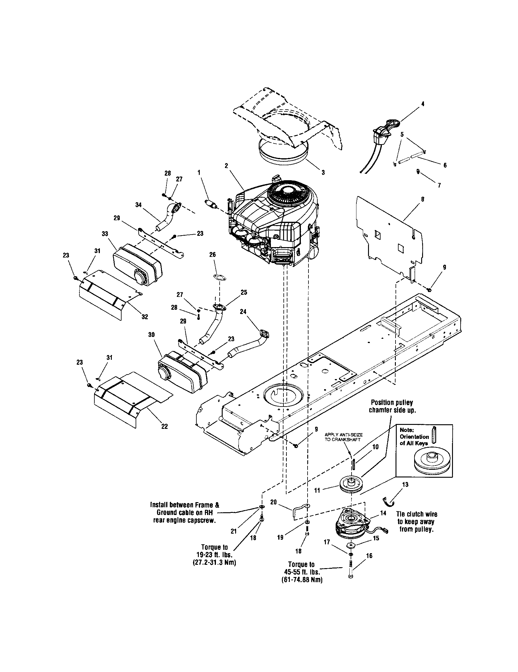 Snapper LT18500 (2690518) engine/electric clutch - 38"/42" diagram