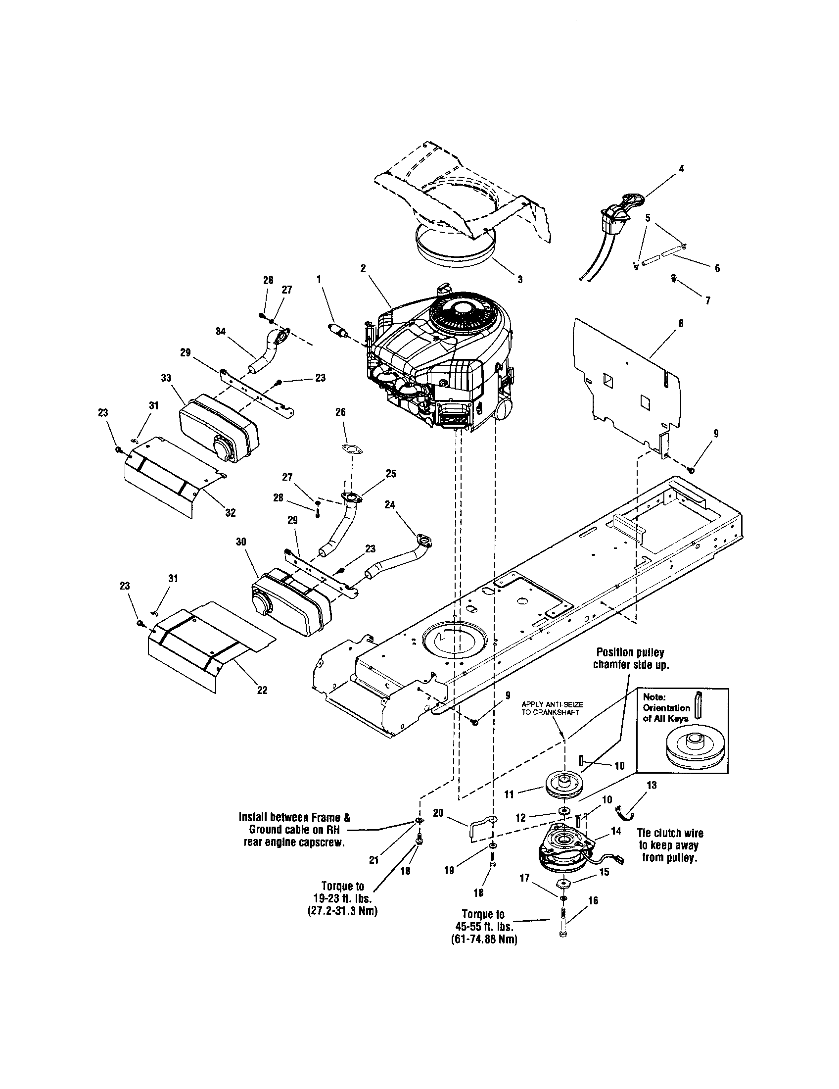 Snapper LT18500 (2690518) engine/electric clutch - 44"/50" diagram