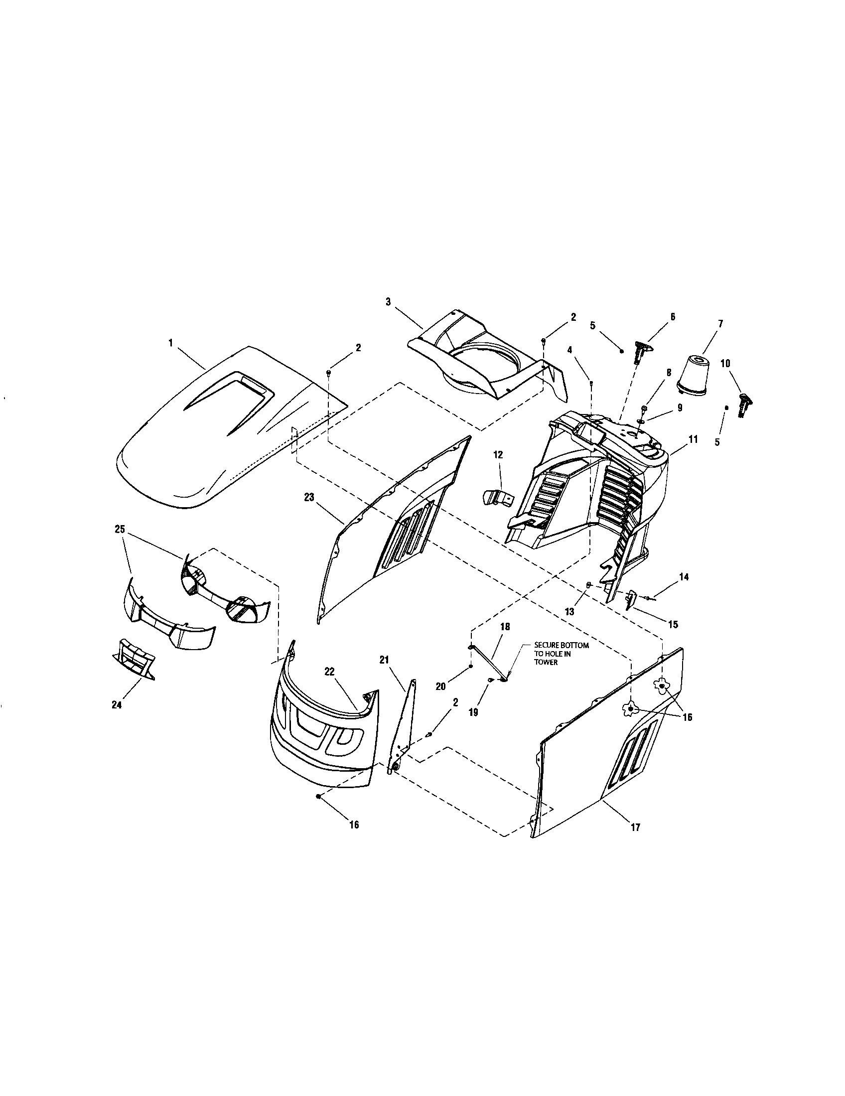 Snapper LT18500 (2690518) hood/grille/dash diagram