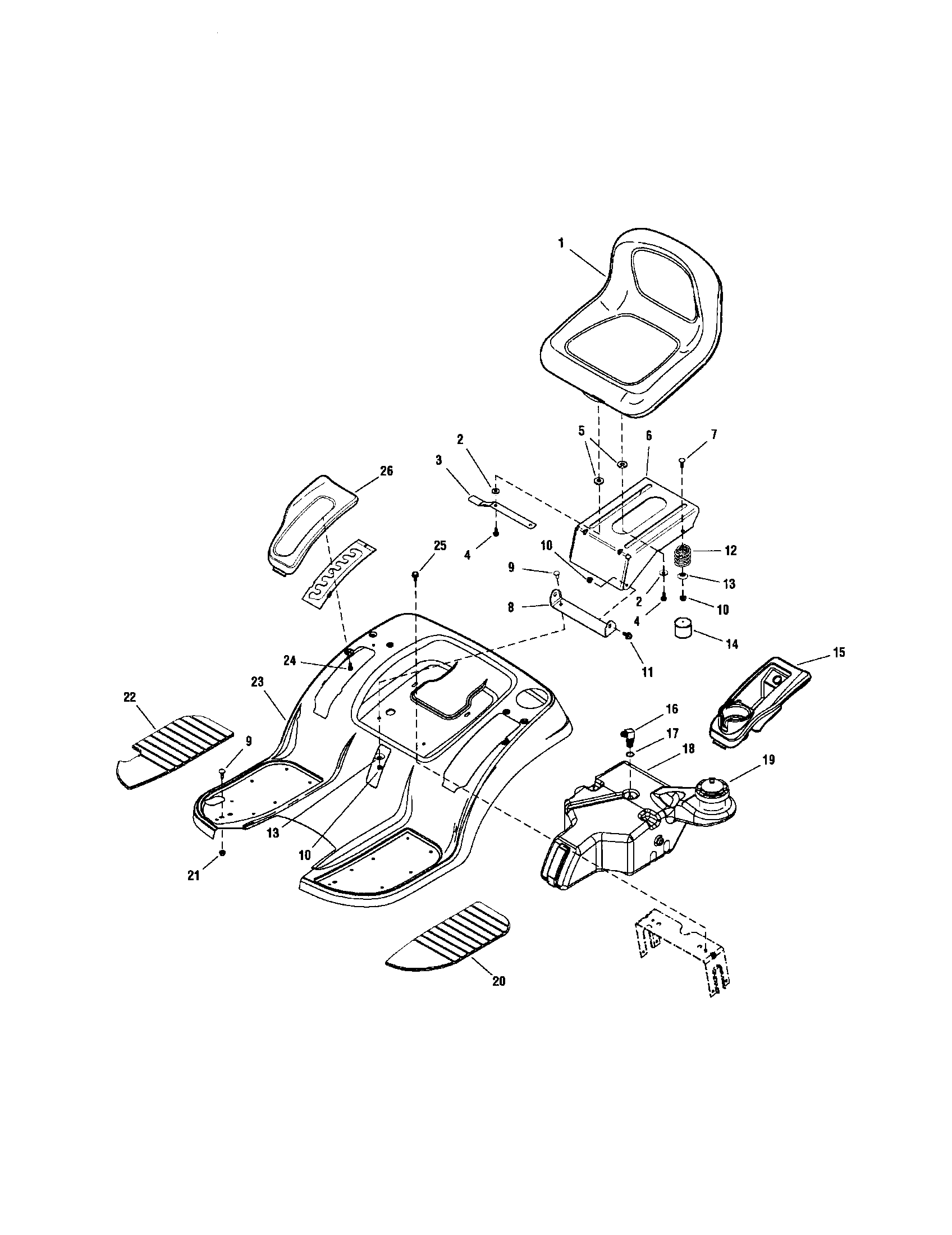 Snapper LT18500 (2690518) seat deck/fuel tank diagram
