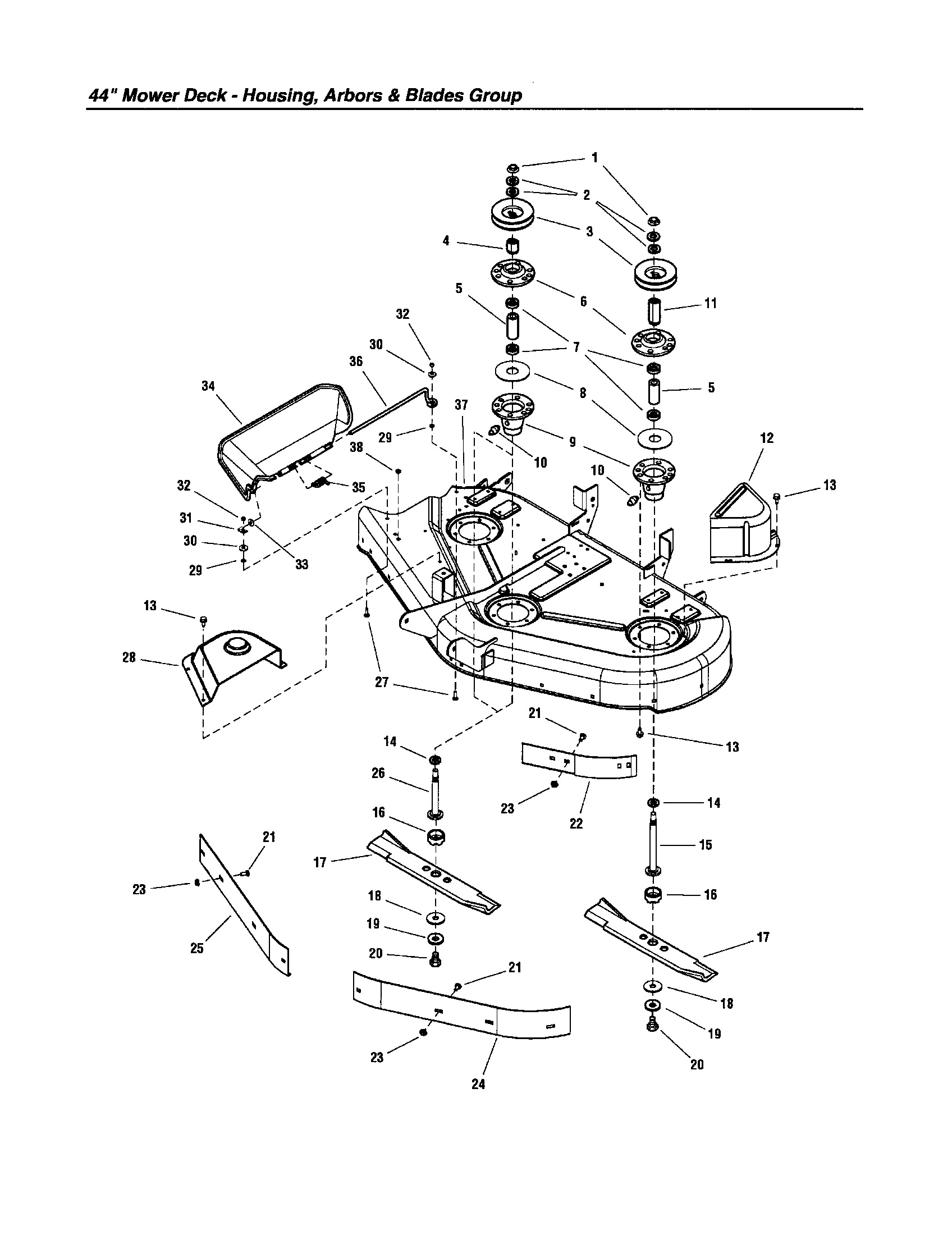 Snapper LT18500 (2690518) housing/arbors/blades diagram