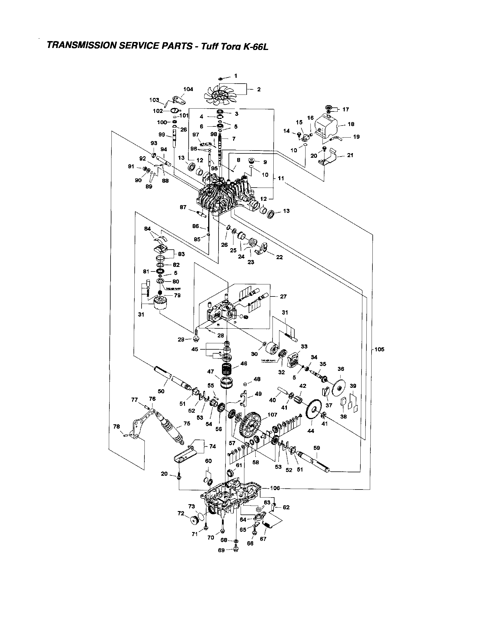 Snapper YT2300 (2690503) transmission service parts diagram