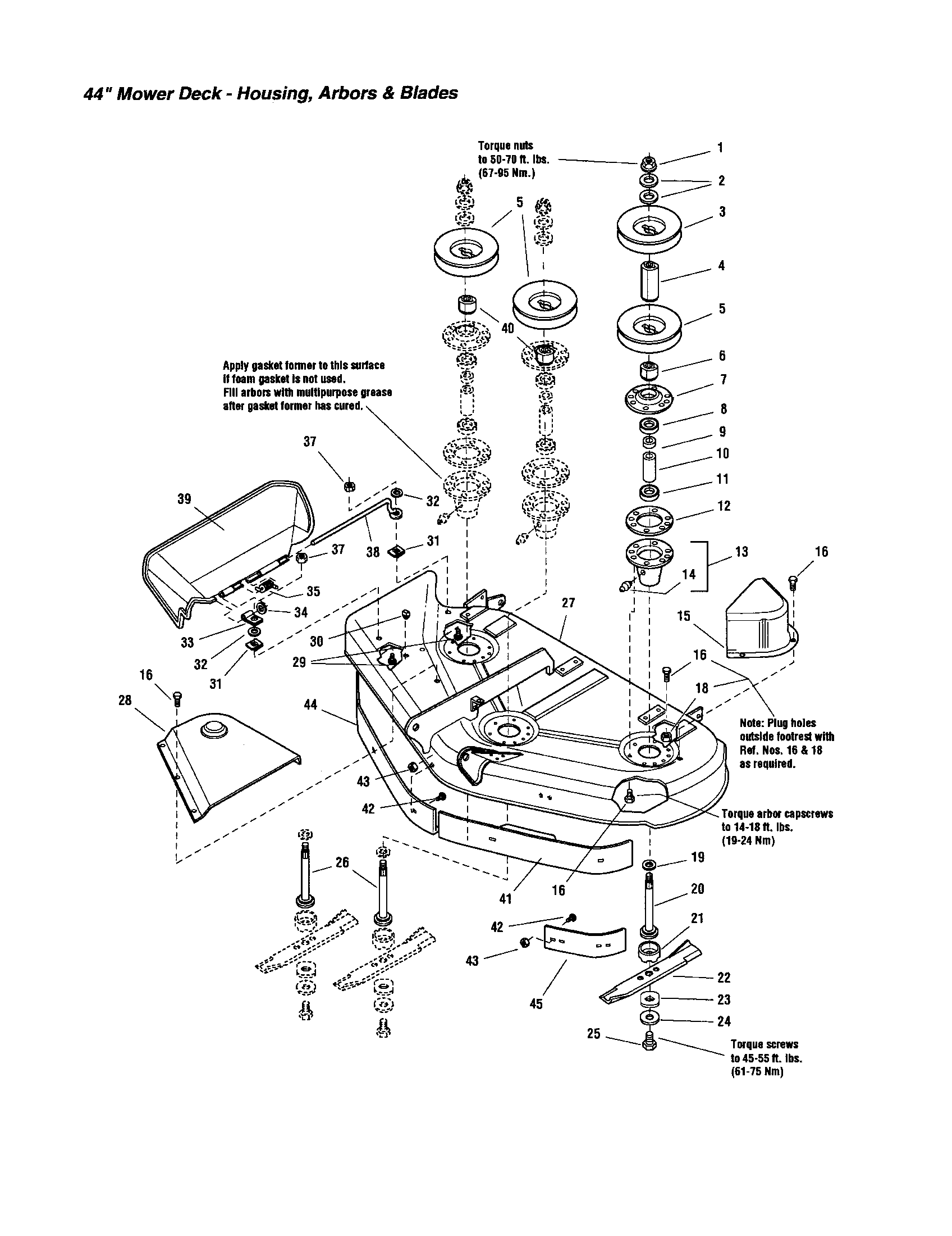 Snapper YT2300 (2690503) housing/arbors/blades diagram