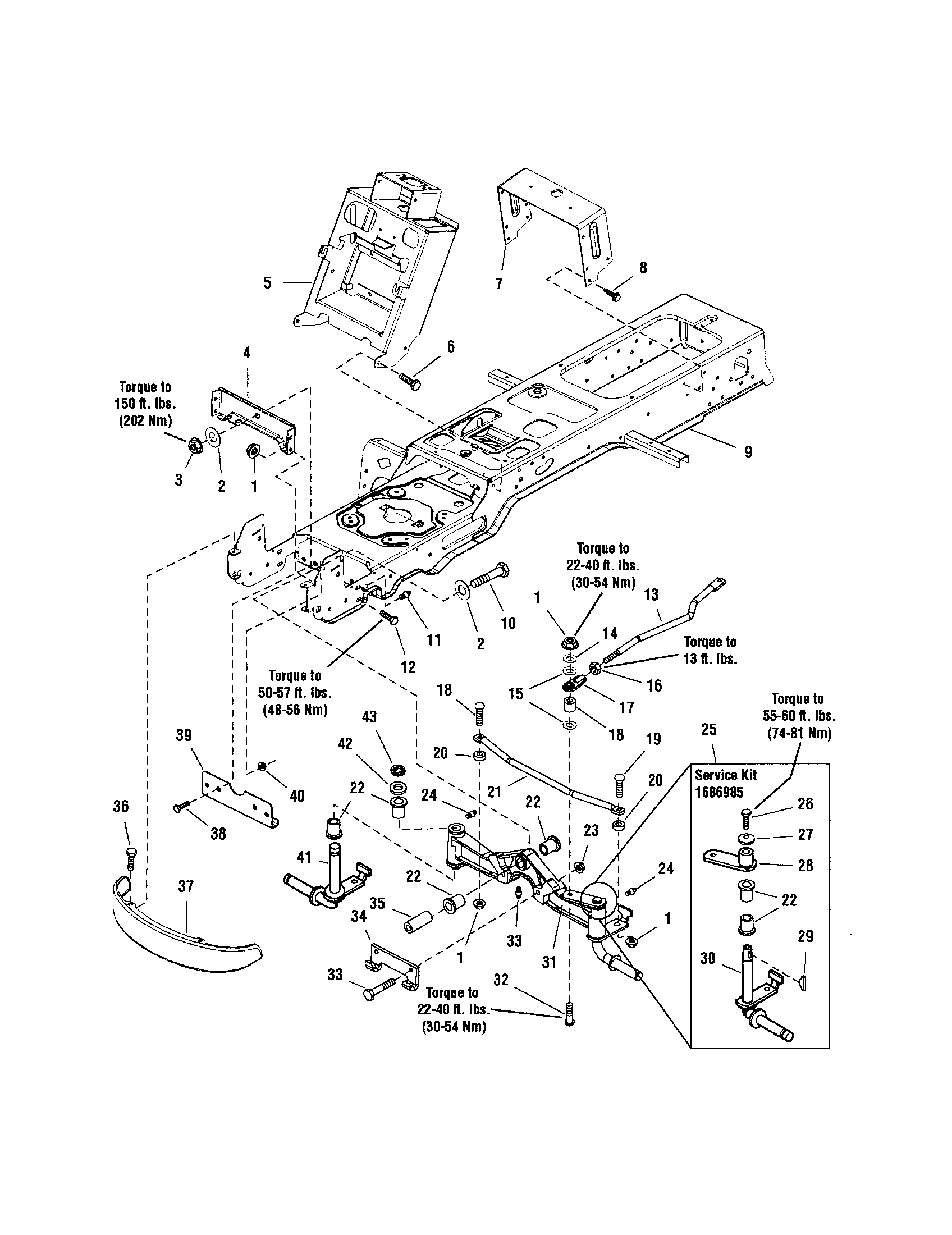 Snapper 2690655 frame and front axle diagram