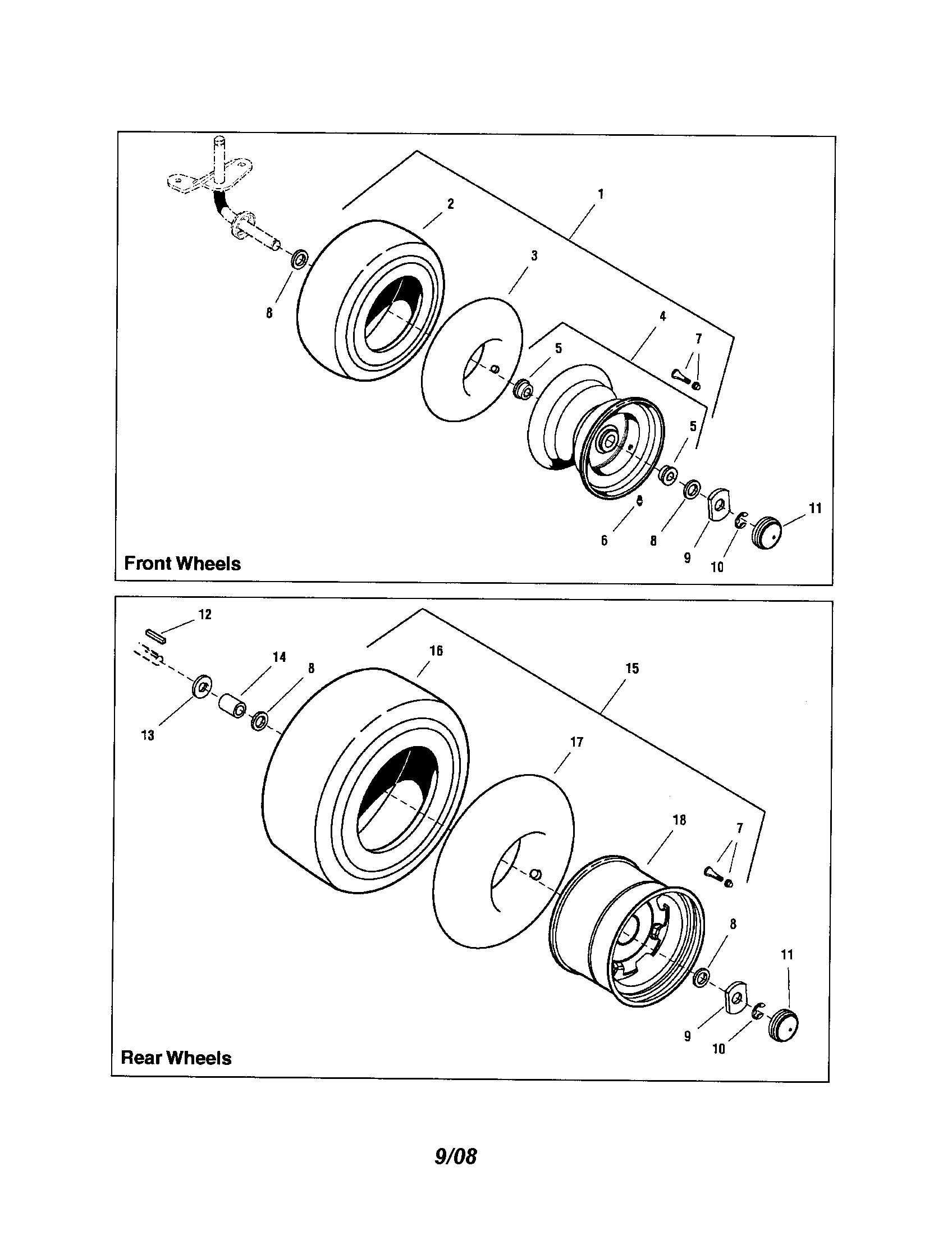 Snapper LT2044 (2690714) wheels and tires diagram