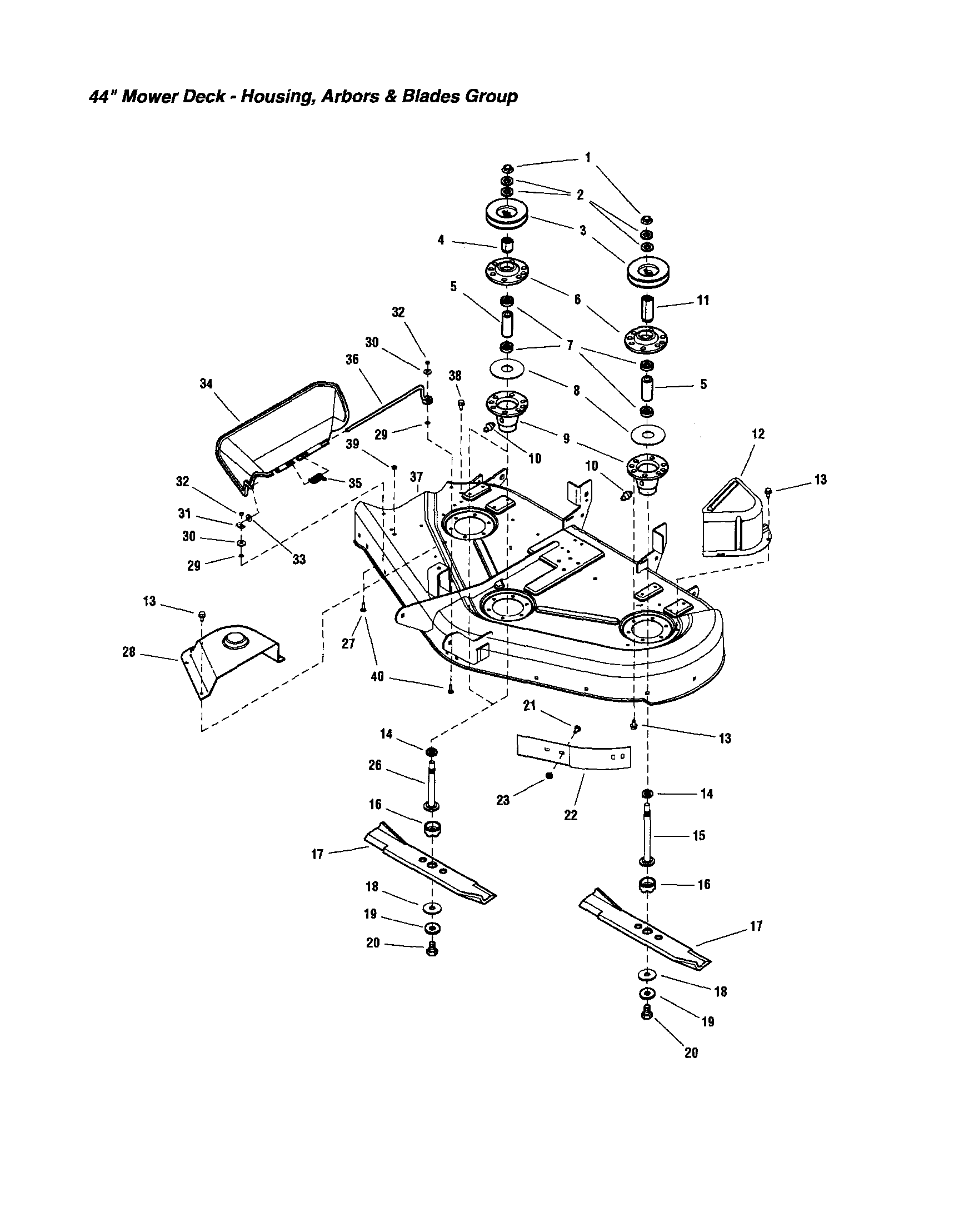 Snapper LT2044 (2690714) housing/arbors/blades diagram