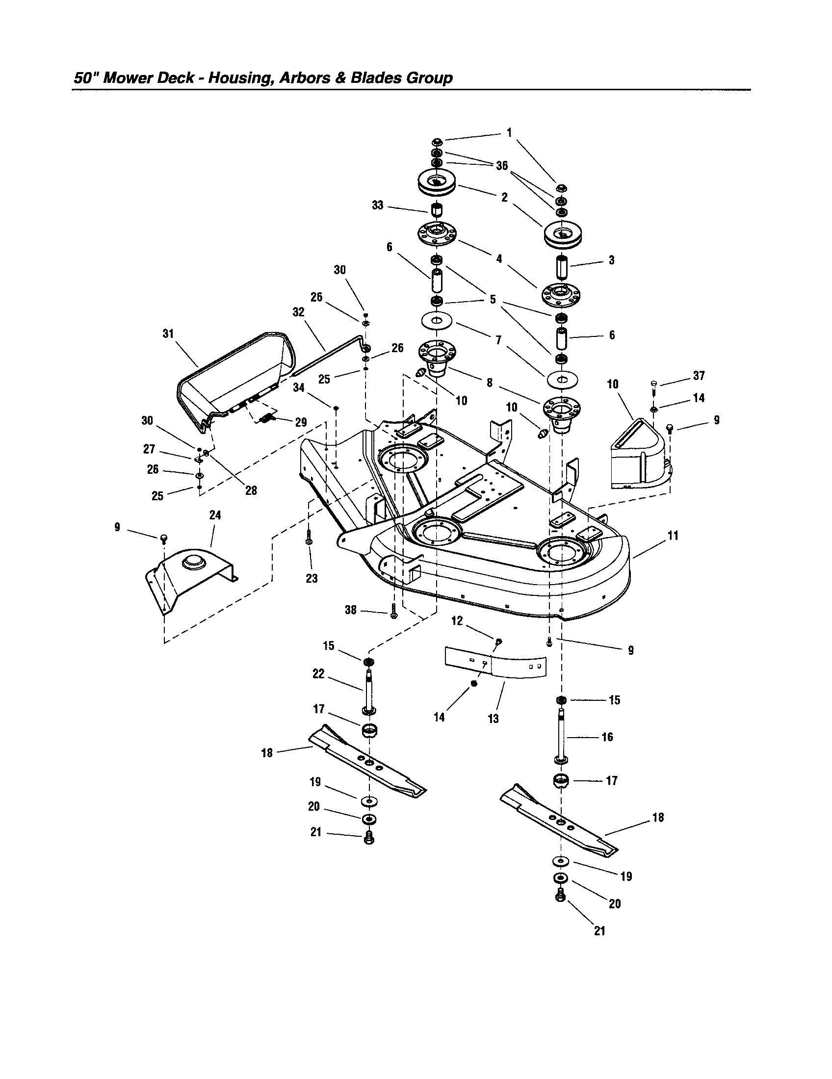 Snapper 2690577 housing/arbors/blades diagram