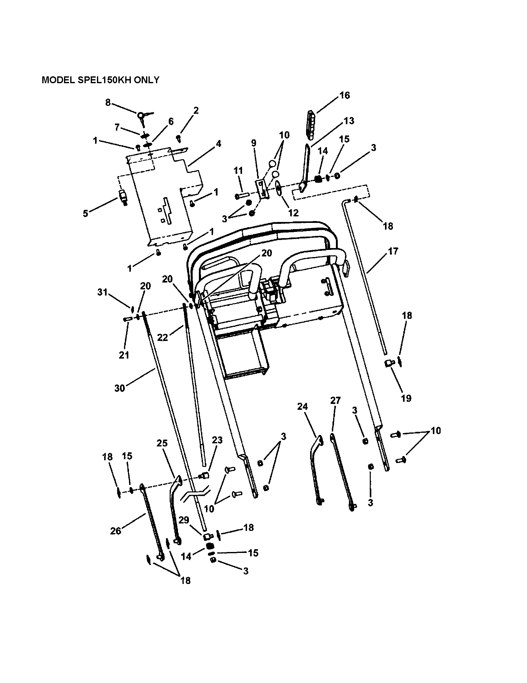 Snapper SPE1250KW loop handle/controls (shift lever) diagram