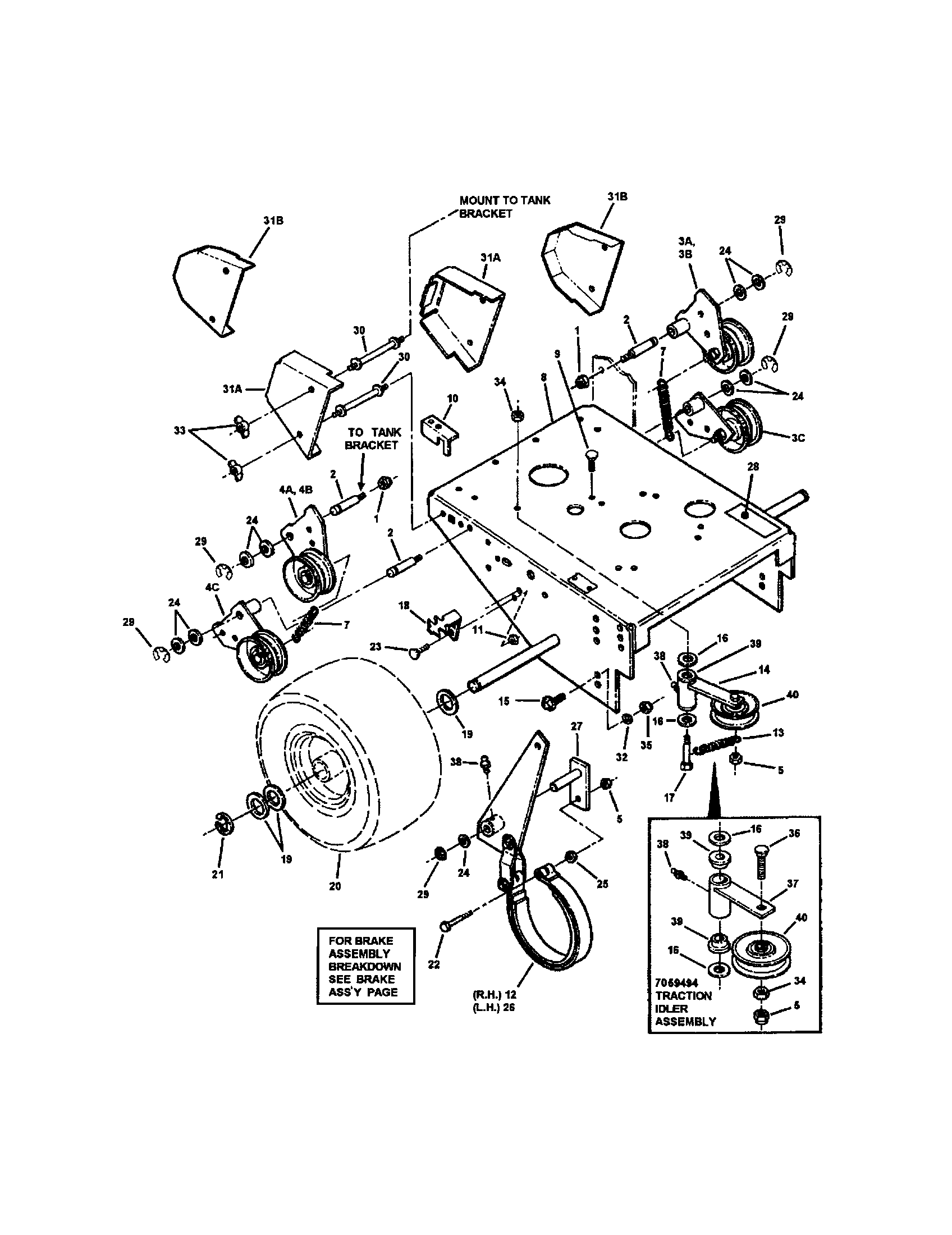 Snapper SPE1250KW rear deck/drive idler/brake diagram