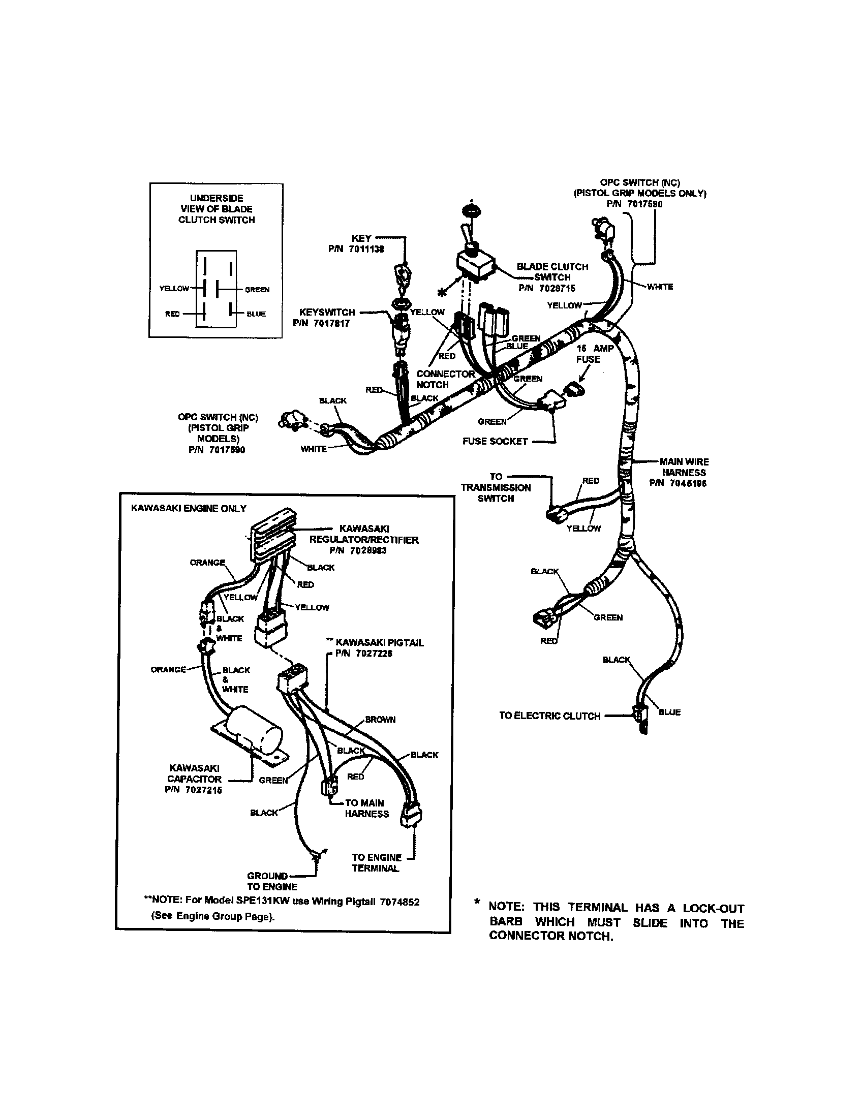 Snapper SPE1250KW electrical (pistol grip handle) diagram