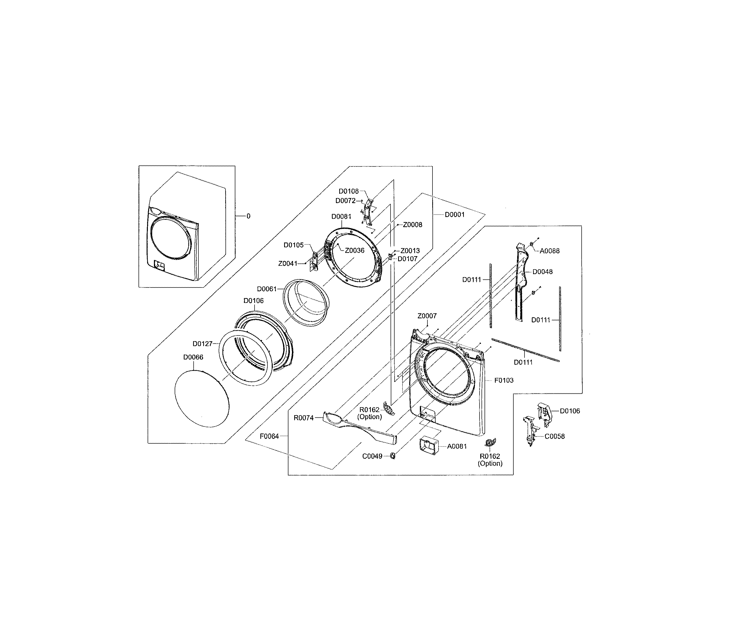 Samsung WF438AAR/XAA frame front and door diagram