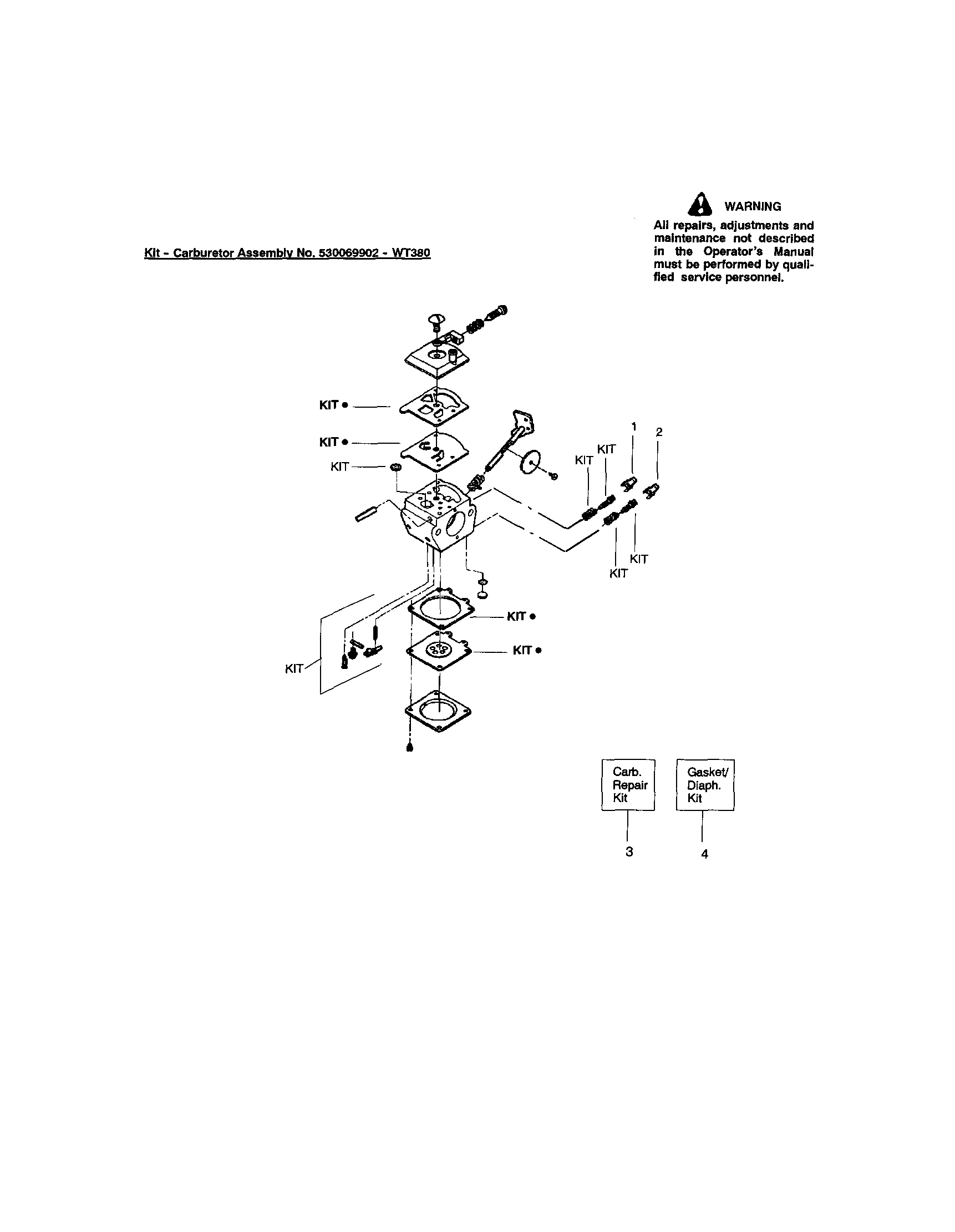 Craftsman 358795591 kit-carbuertor no. 530069902-wt380 diagram