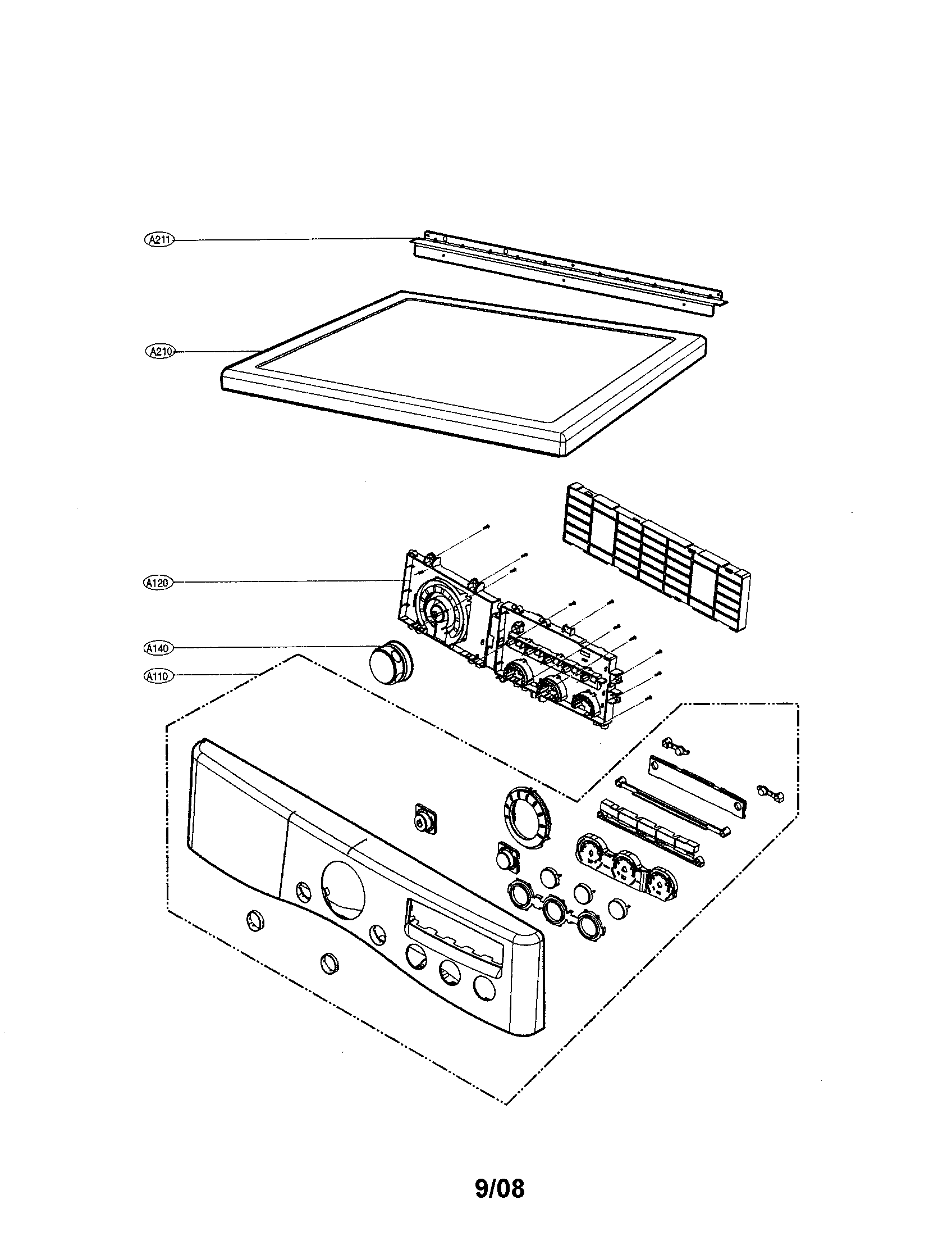 LG DLE2522W control panel/plate diagram