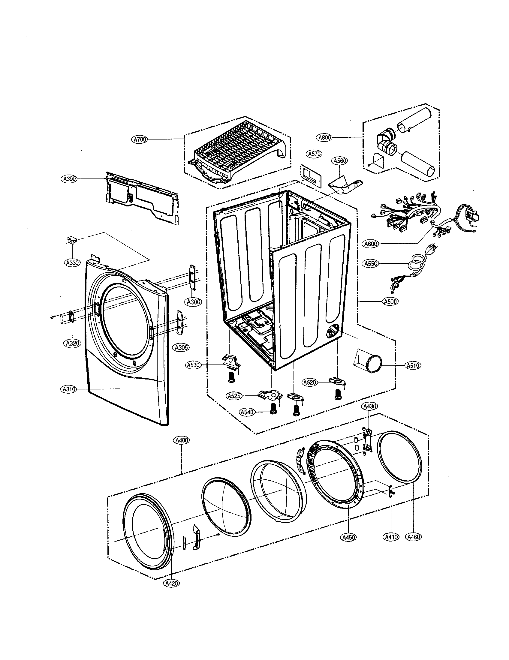 LG DLE2522W cabinet/door diagram