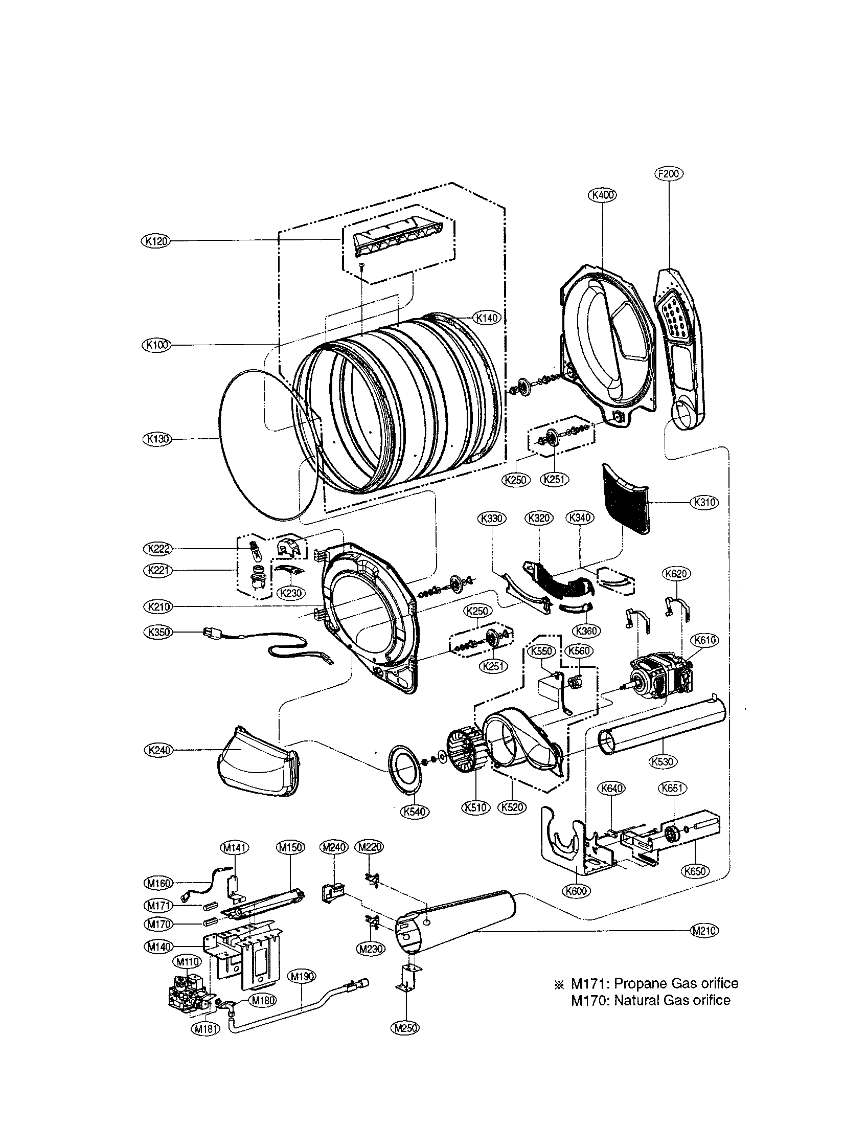 LG DLE2522W drum/motor: gas type diagram