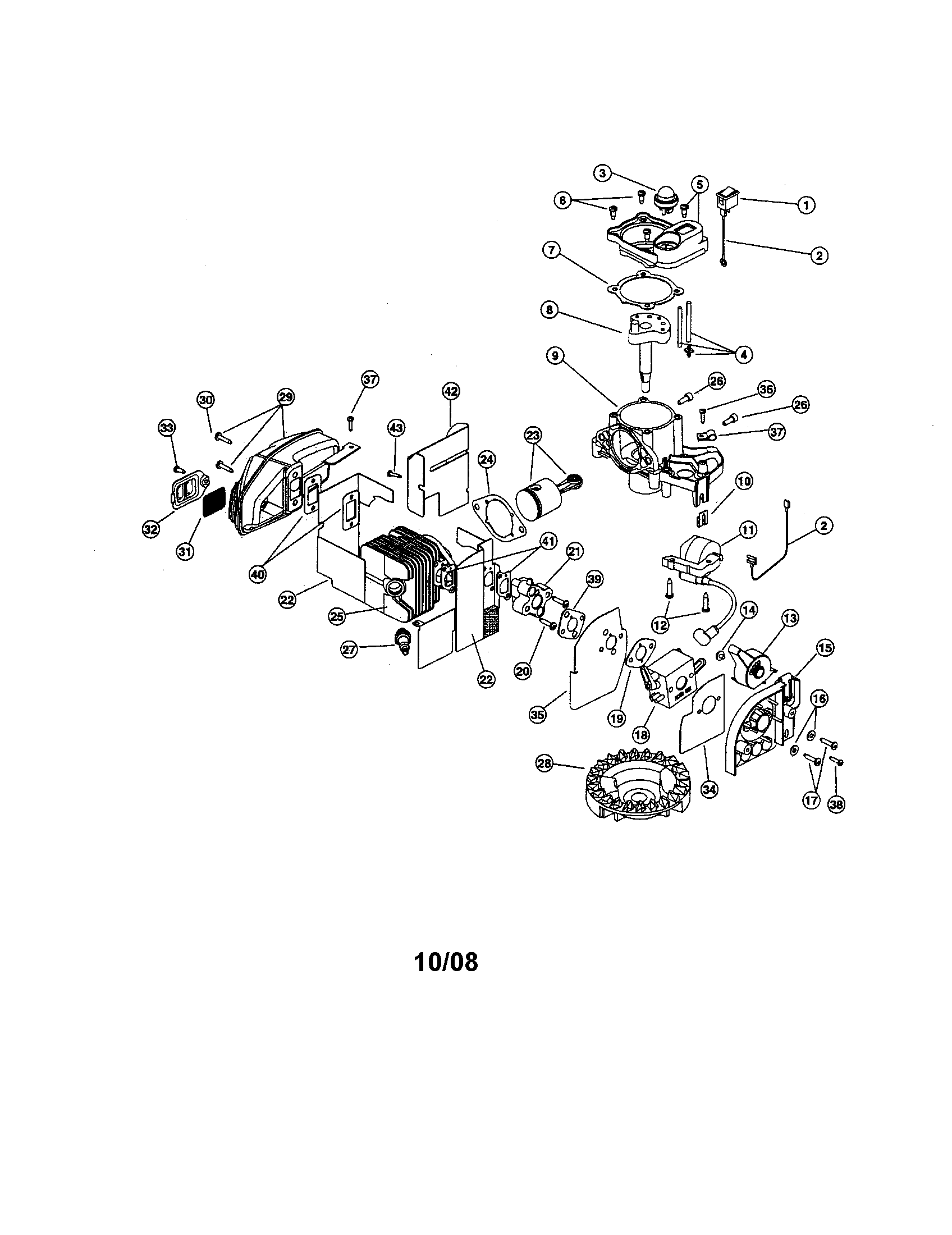 Ryobi 330B cylinder/crankcase/flywheel diagram