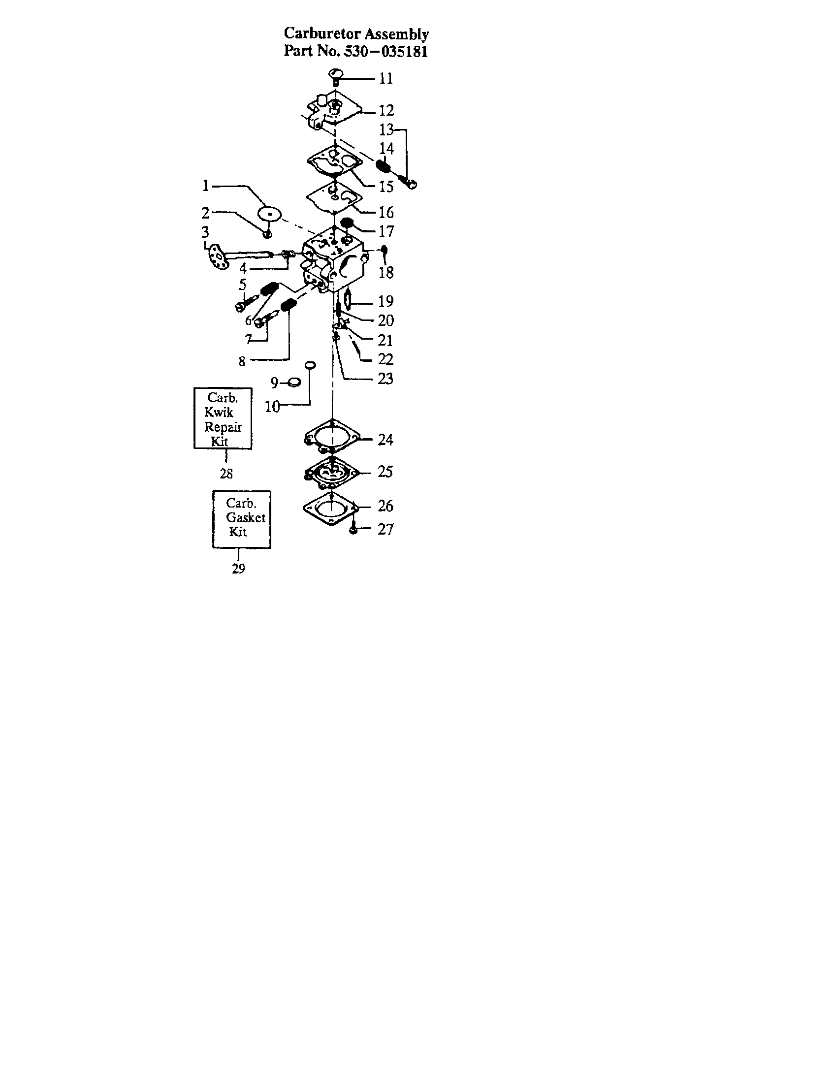 Poulan 1800 carburetor - 530-035181 diagram