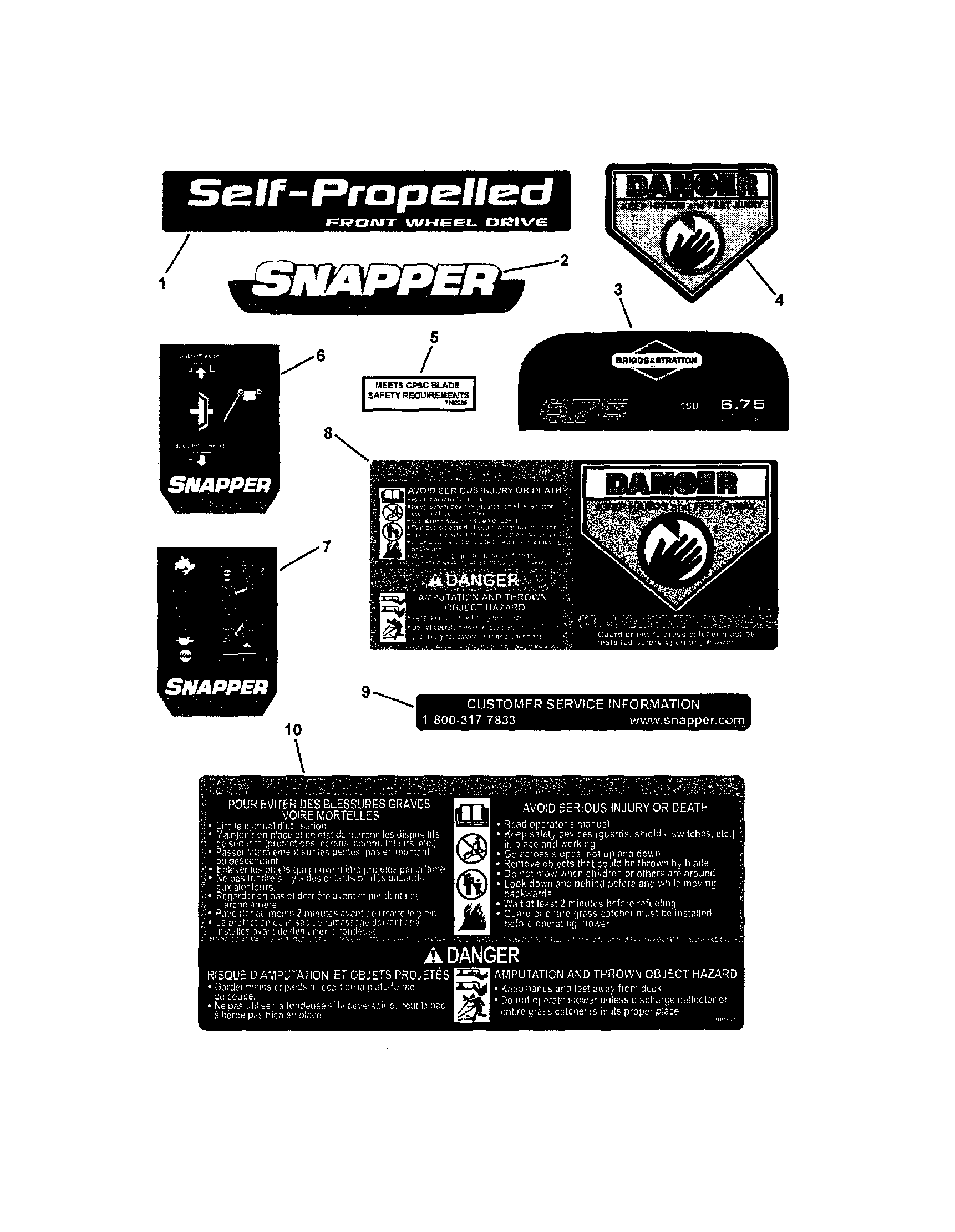 Snapper 7800230 (NSPV22675HW) decals (22") diagram