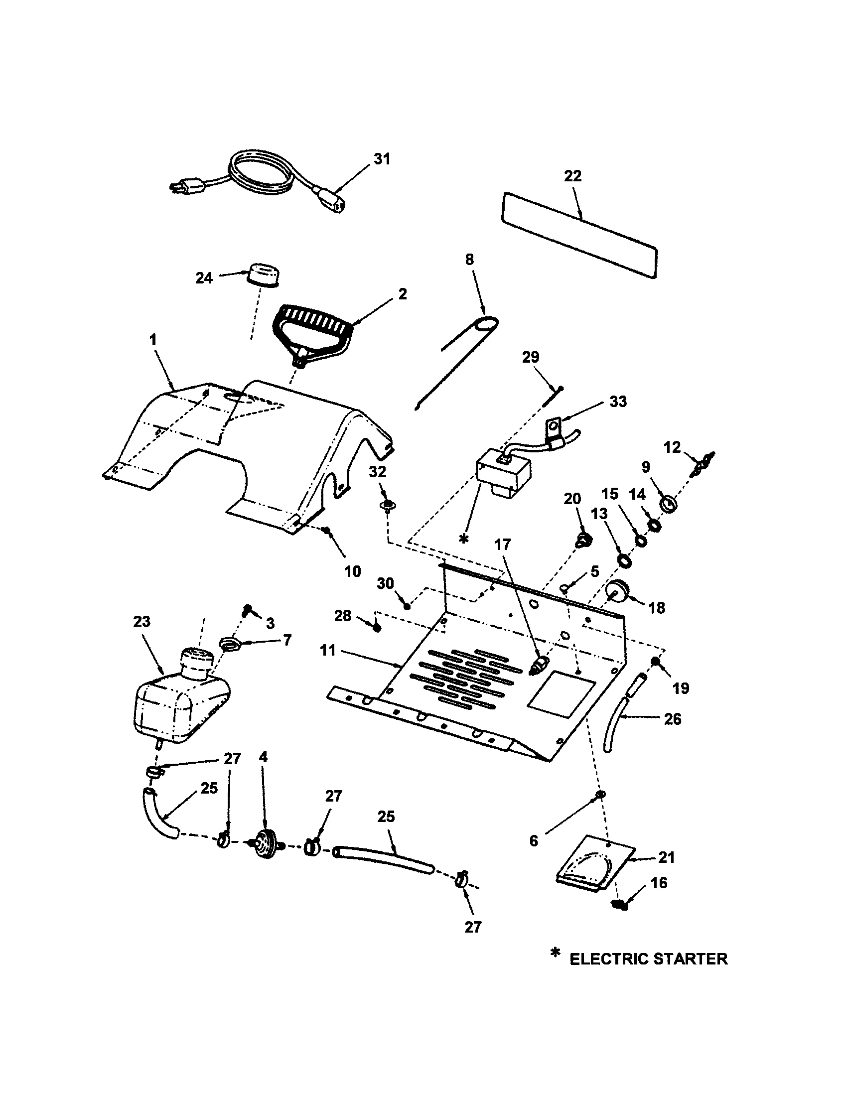 Snapper SX5200R control panel, fuel tank diagram