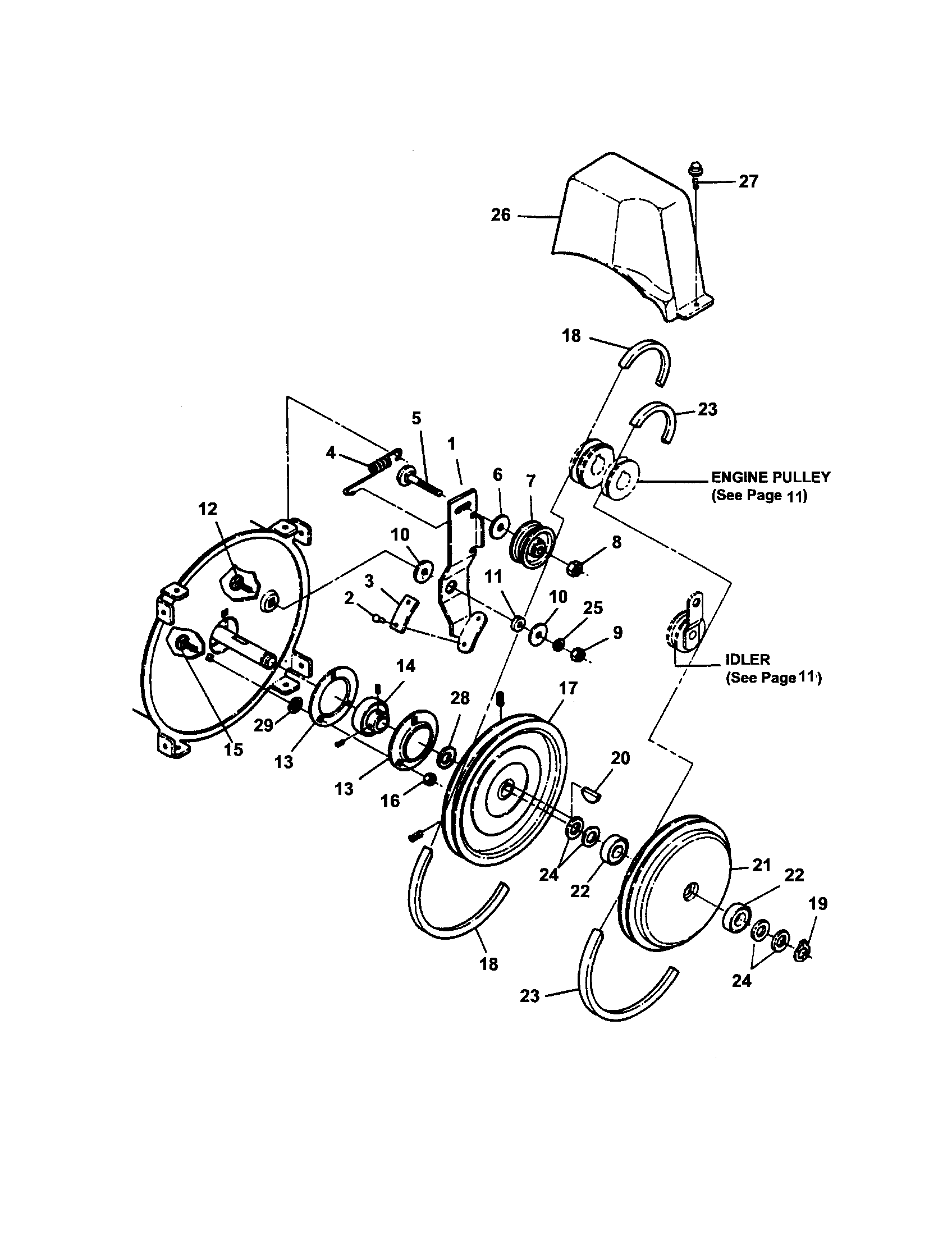 Snapper E10305E belts/idler/drive plate/sheave diagram