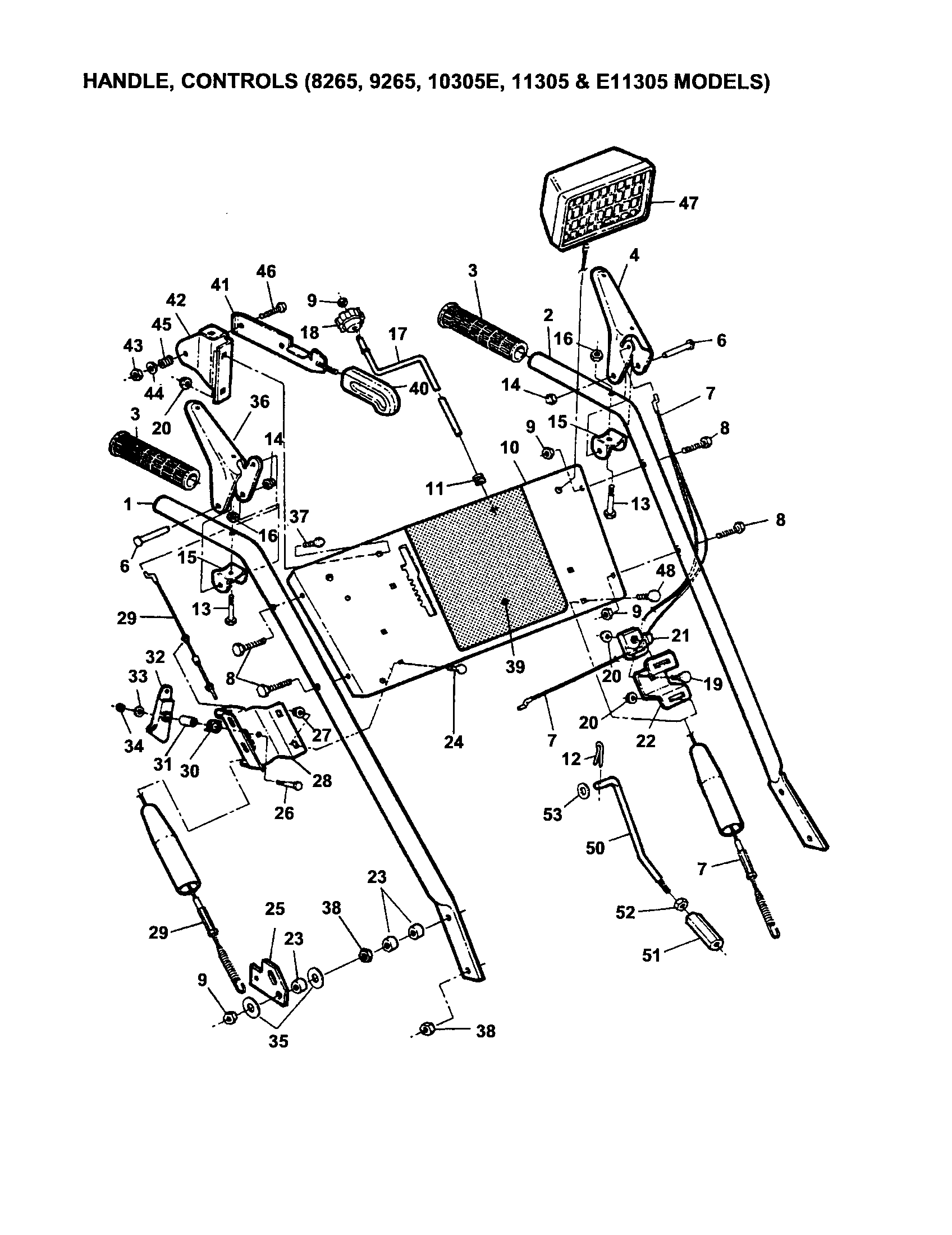 Snapper E10305E handles, controls diagram